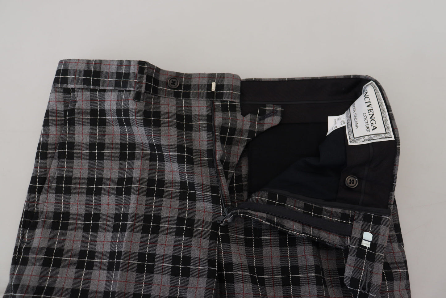 BENCIVENGA Grijze geruite slim fit herenbroek
