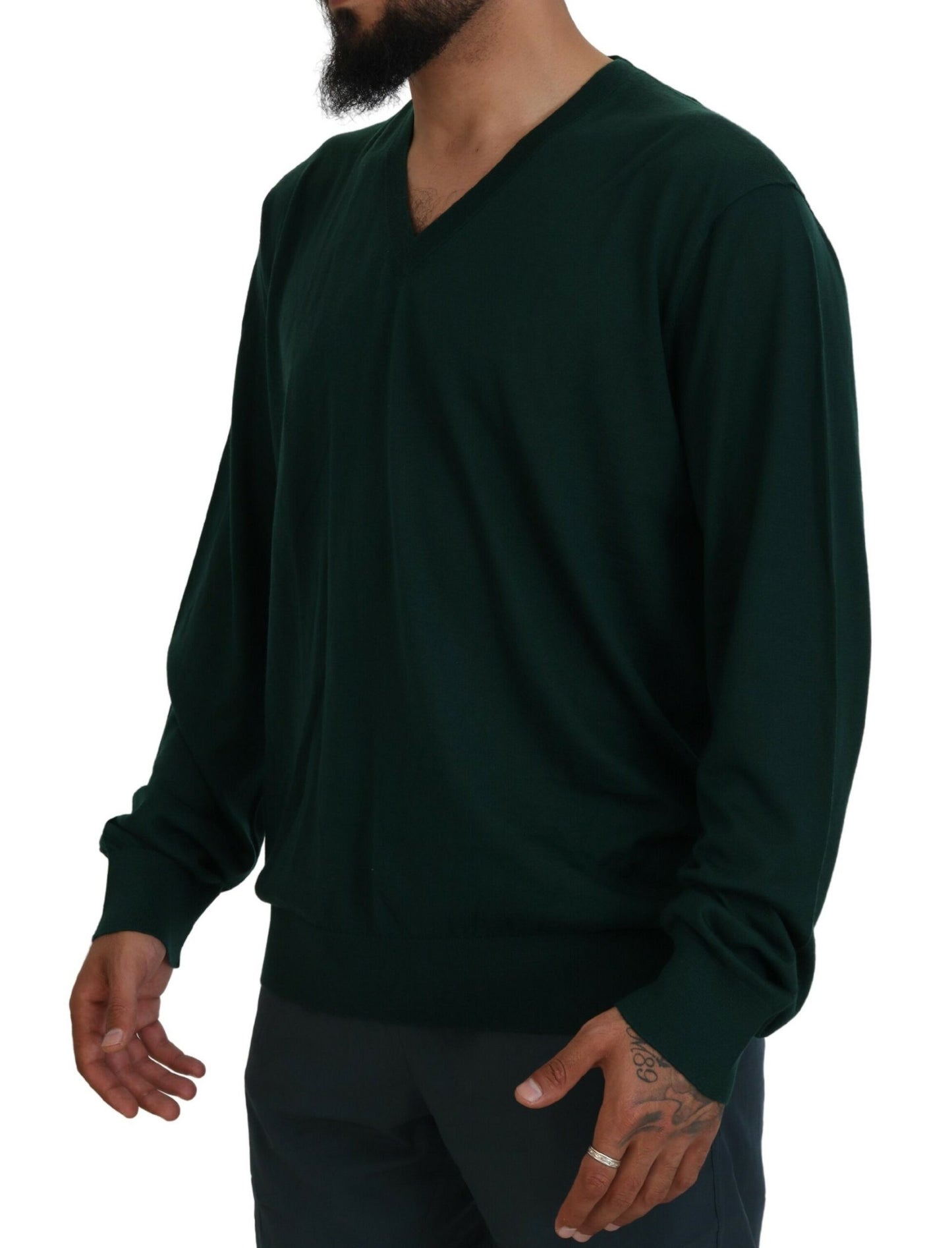 Pull en cachemire vert à col en V de Dolce & Gabbana