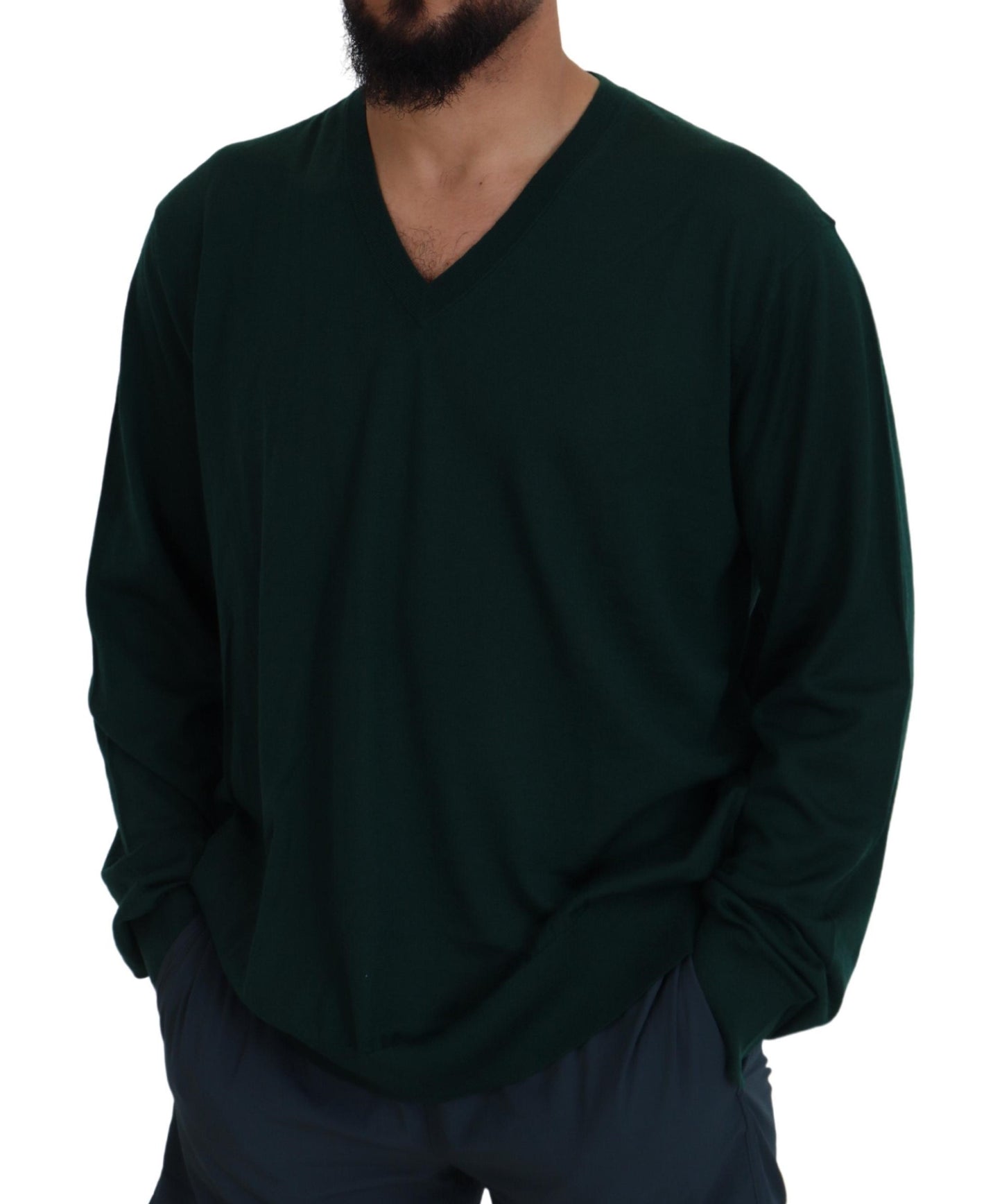 Pull en cachemire vert à col en V de Dolce & Gabbana