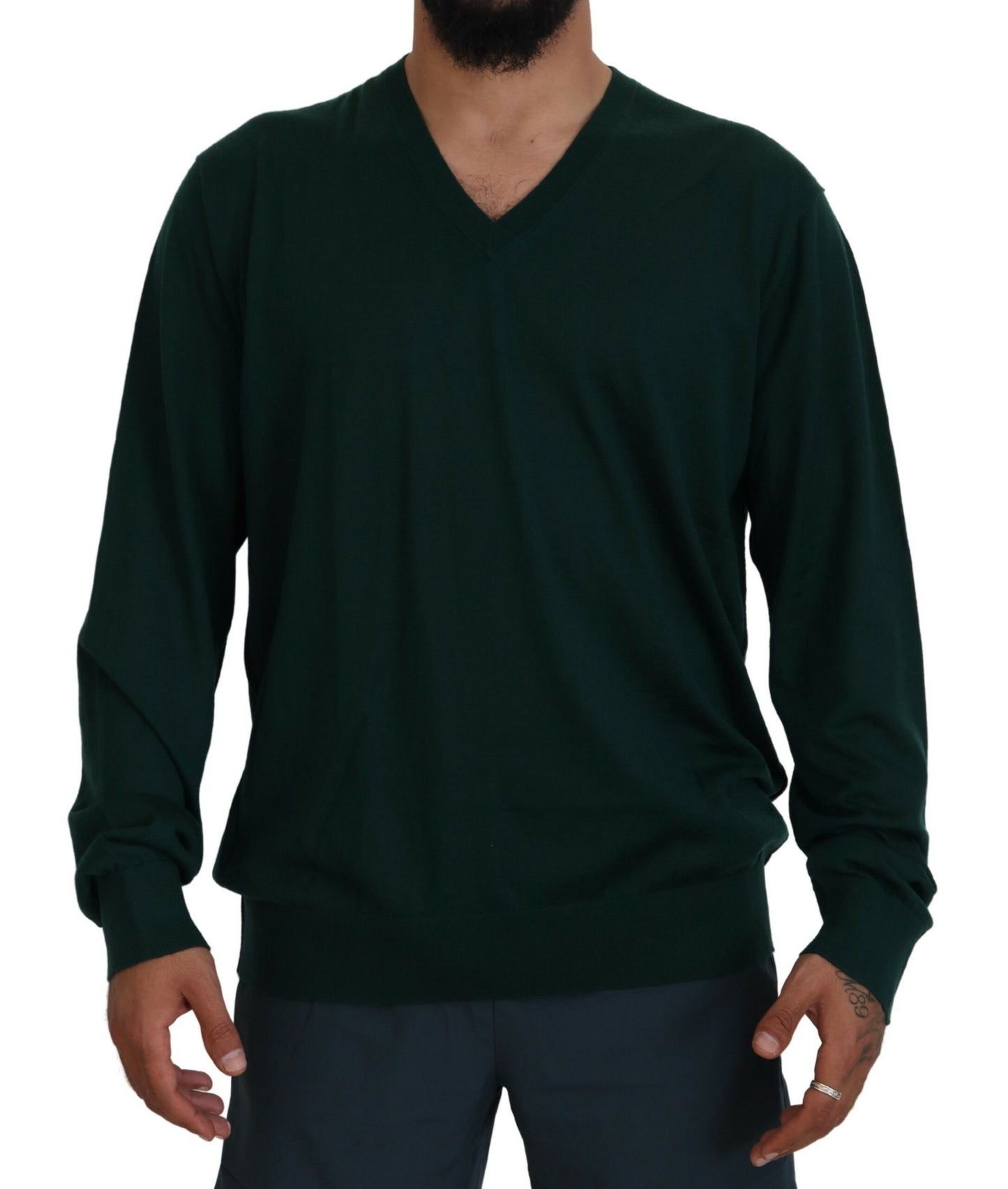 Pull en cachemire vert à col en V de Dolce & Gabbana
