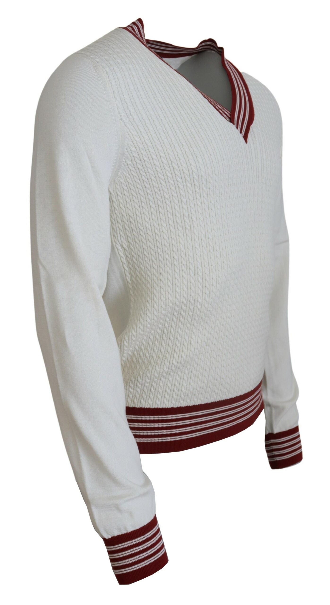 Pull en tricot à col en V blanc et rouge de Dolce & Gabbana