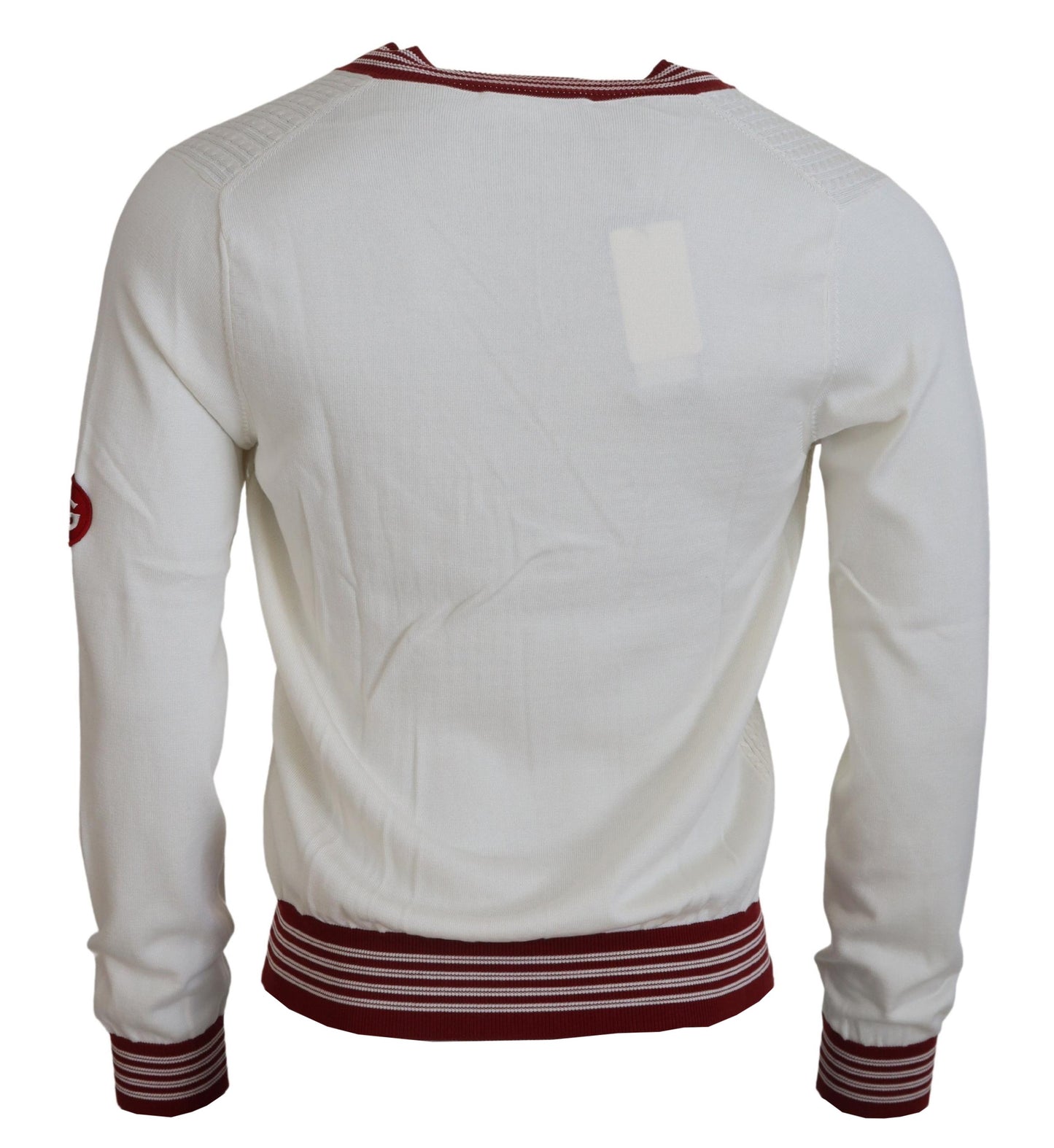 Pull en tricot à col en V blanc et rouge de Dolce & Gabbana