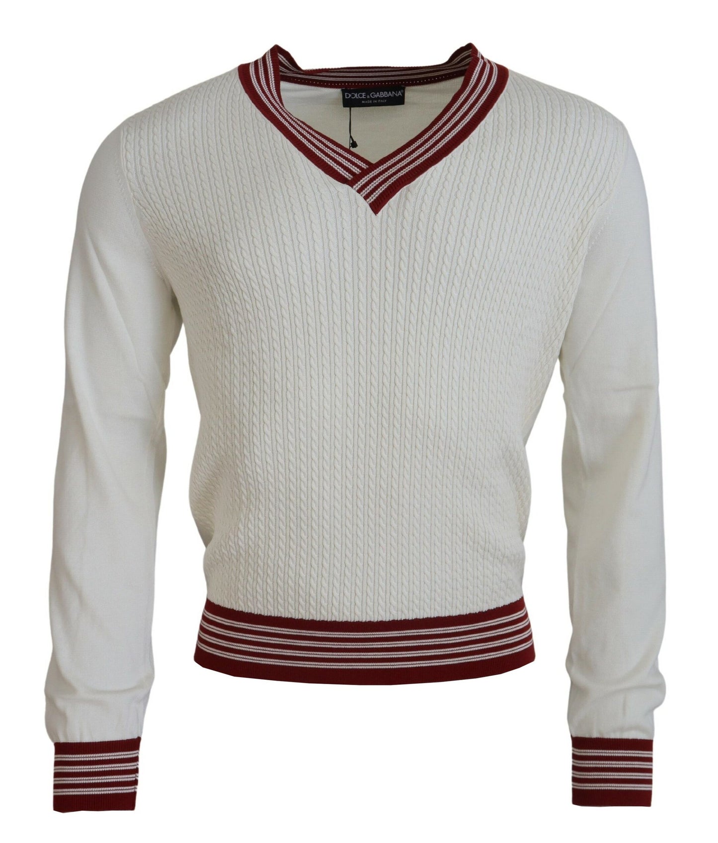 Pull en tricot à col en V blanc et rouge de Dolce & Gabbana