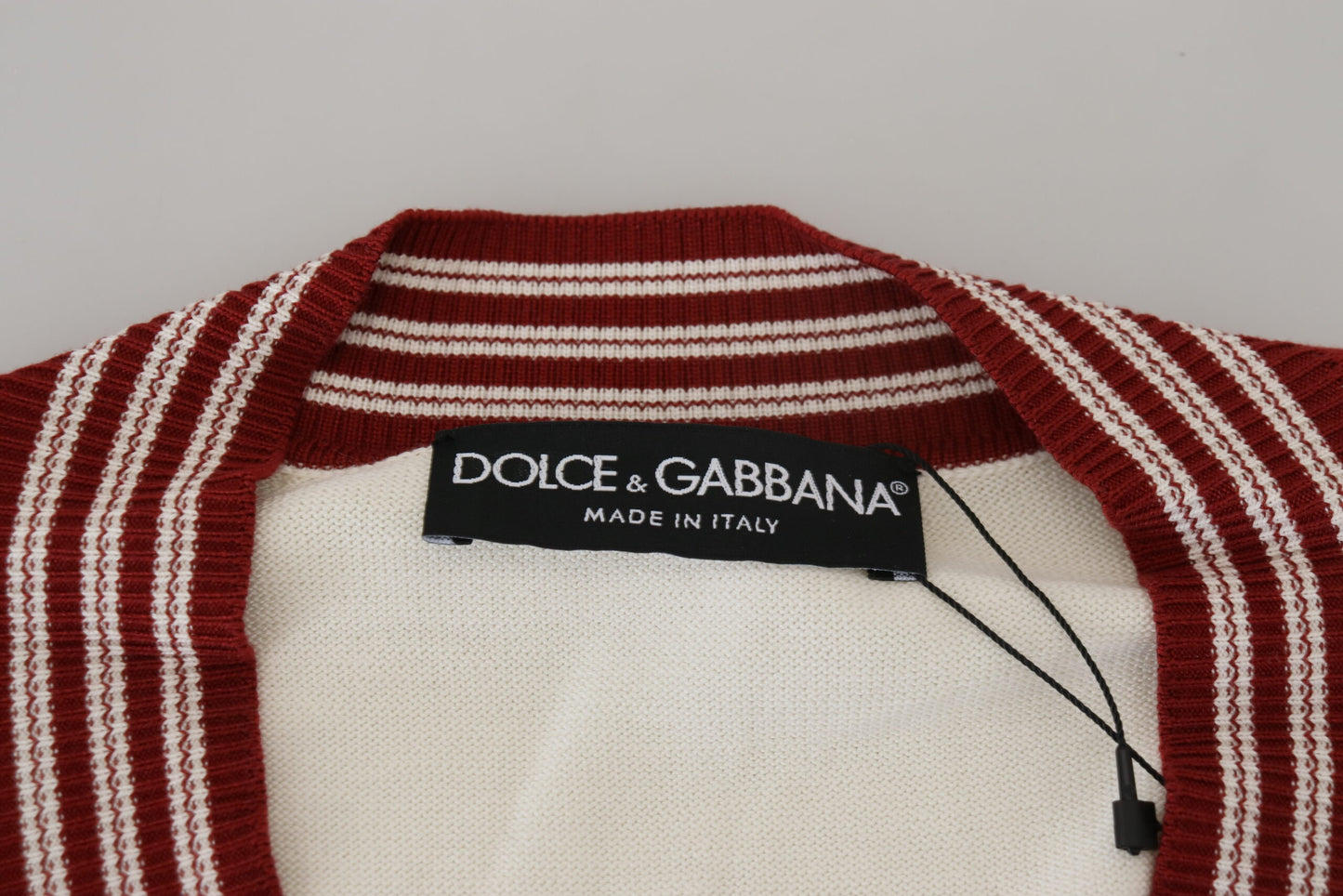 Pull en tricot à col en V blanc et rouge de Dolce & Gabbana