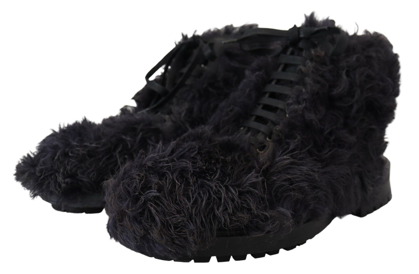 Bottines de combat en cuir noir et peau de mouton retournée Dolce & Gabbana