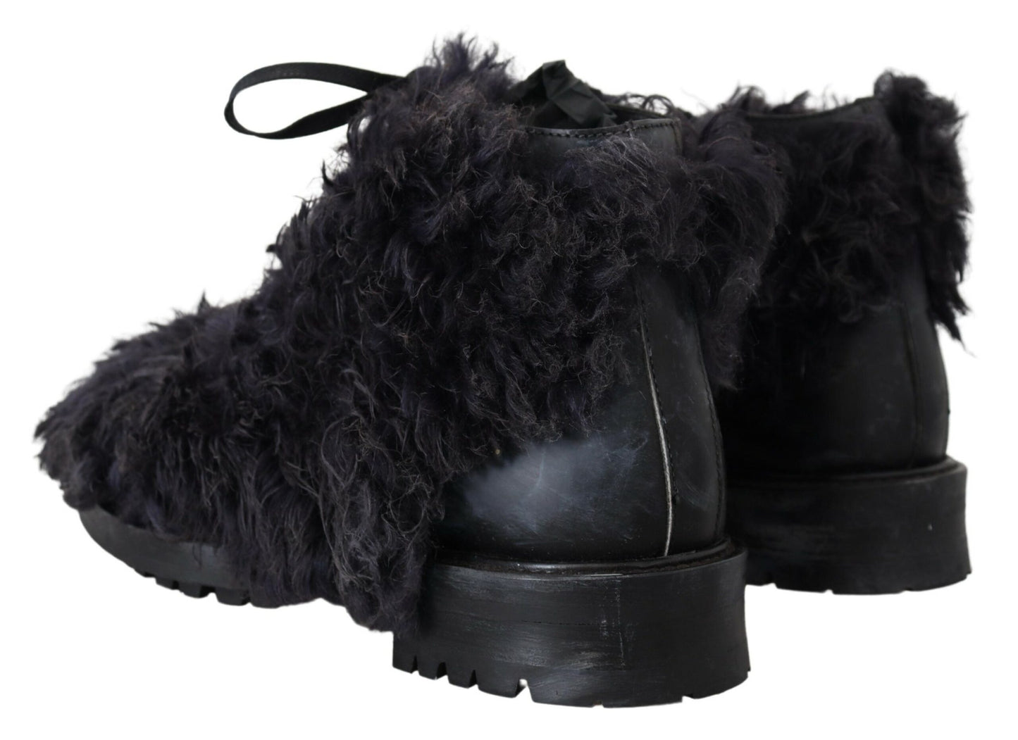 Bottines de combat en cuir noir et peau de mouton retournée Dolce & Gabbana