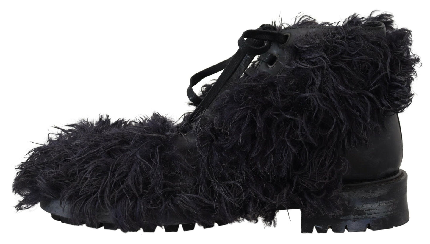 Bottines de combat en cuir noir et peau de mouton retournée Dolce & Gabbana