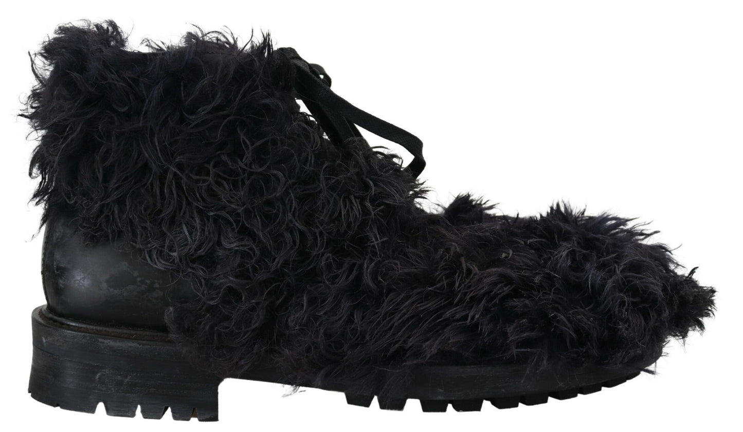 Bottines de combat en cuir noir et peau de mouton retournée Dolce & Gabbana