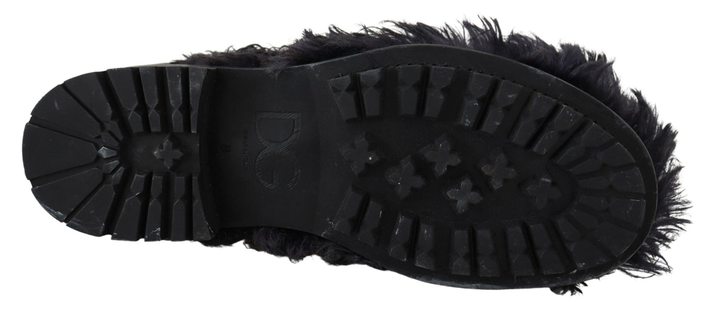Bottines de combat en cuir noir et peau de mouton retournée Dolce & Gabbana