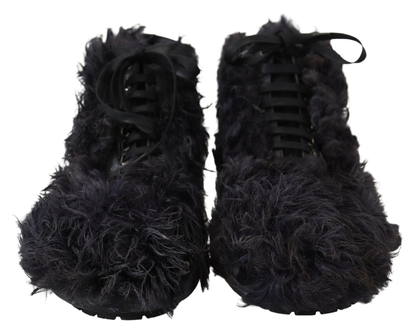 Bottines de combat en cuir noir et peau de mouton retournée Dolce & Gabbana