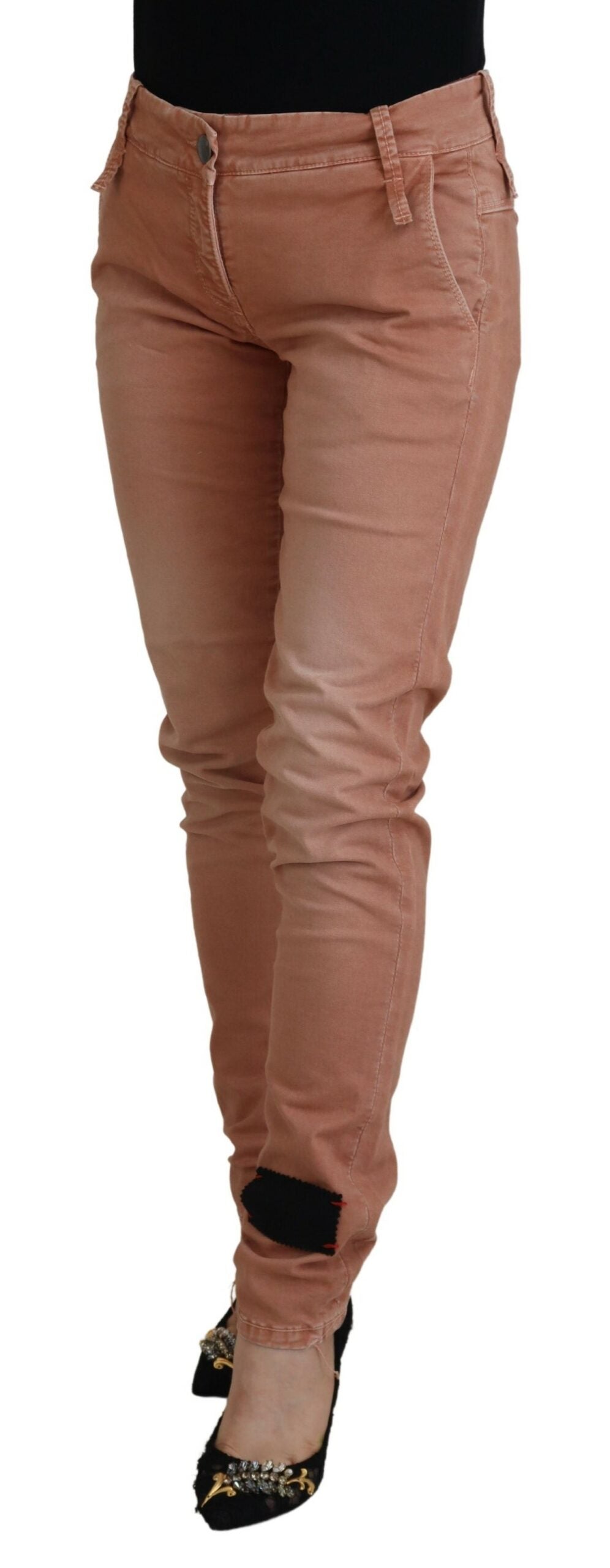 Pantalon décontracté pour femme Acht, rose, taille mi-haute, coupe ajustée.