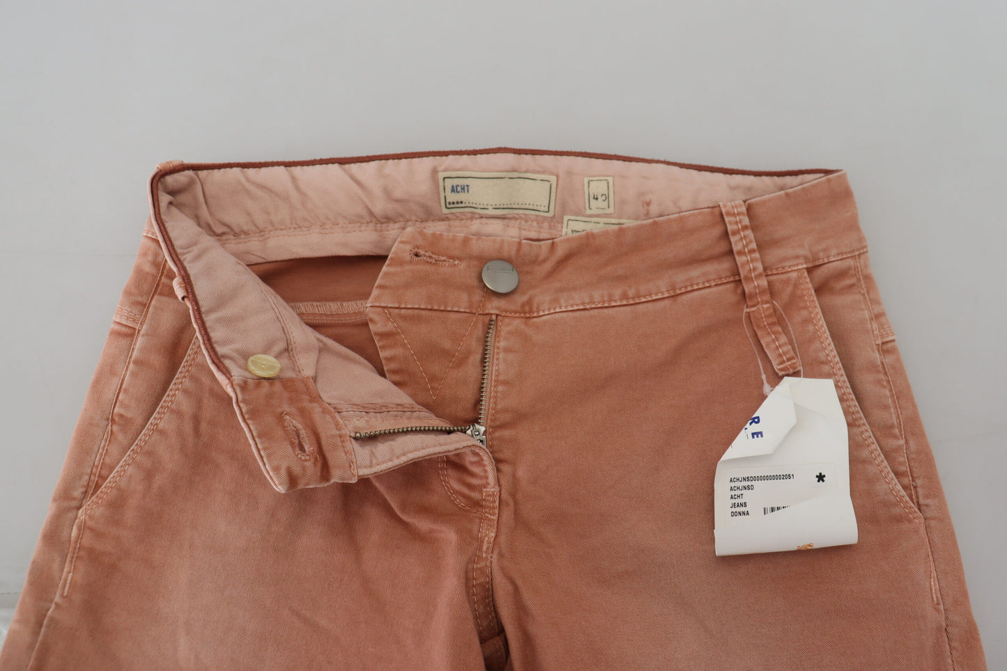Pantalon décontracté pour femme Acht, rose, taille mi-haute, coupe ajustée.