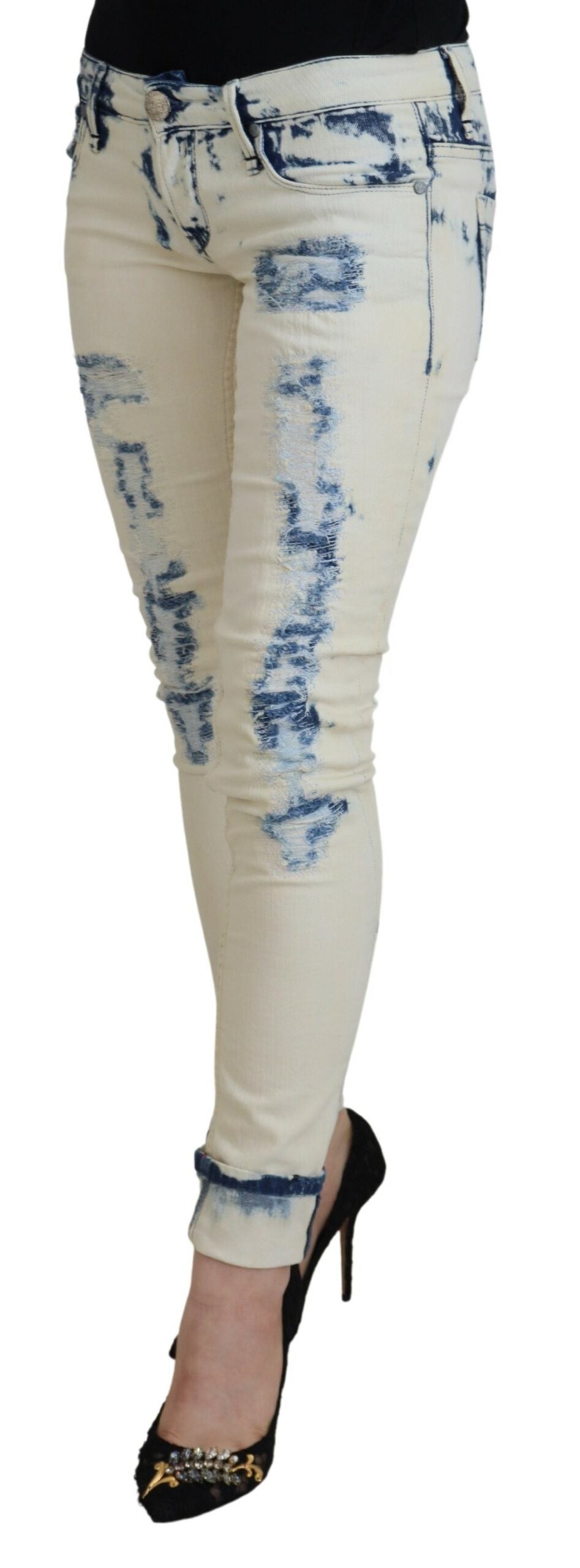 Jeans skinny déchirés en coton bleu et blanc pour femme Acht