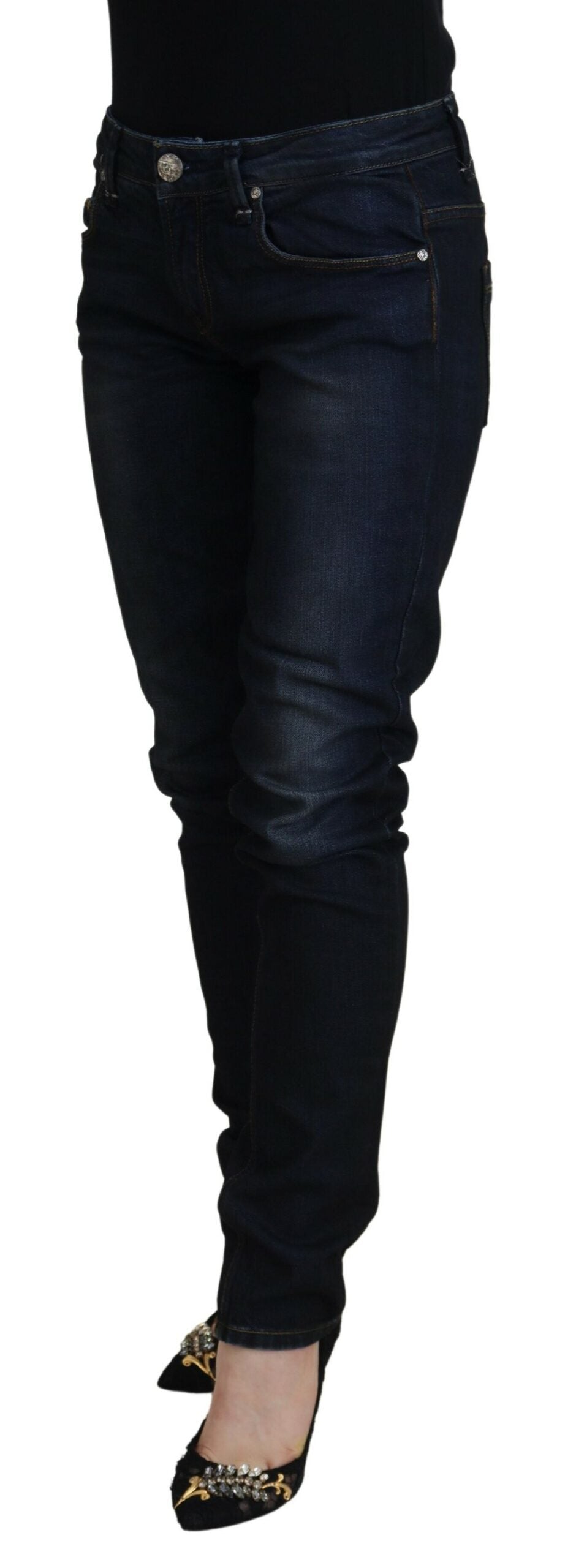 Jeans en jean décontracté pour femme, taille basse, slim, en coton bleu, Acht.