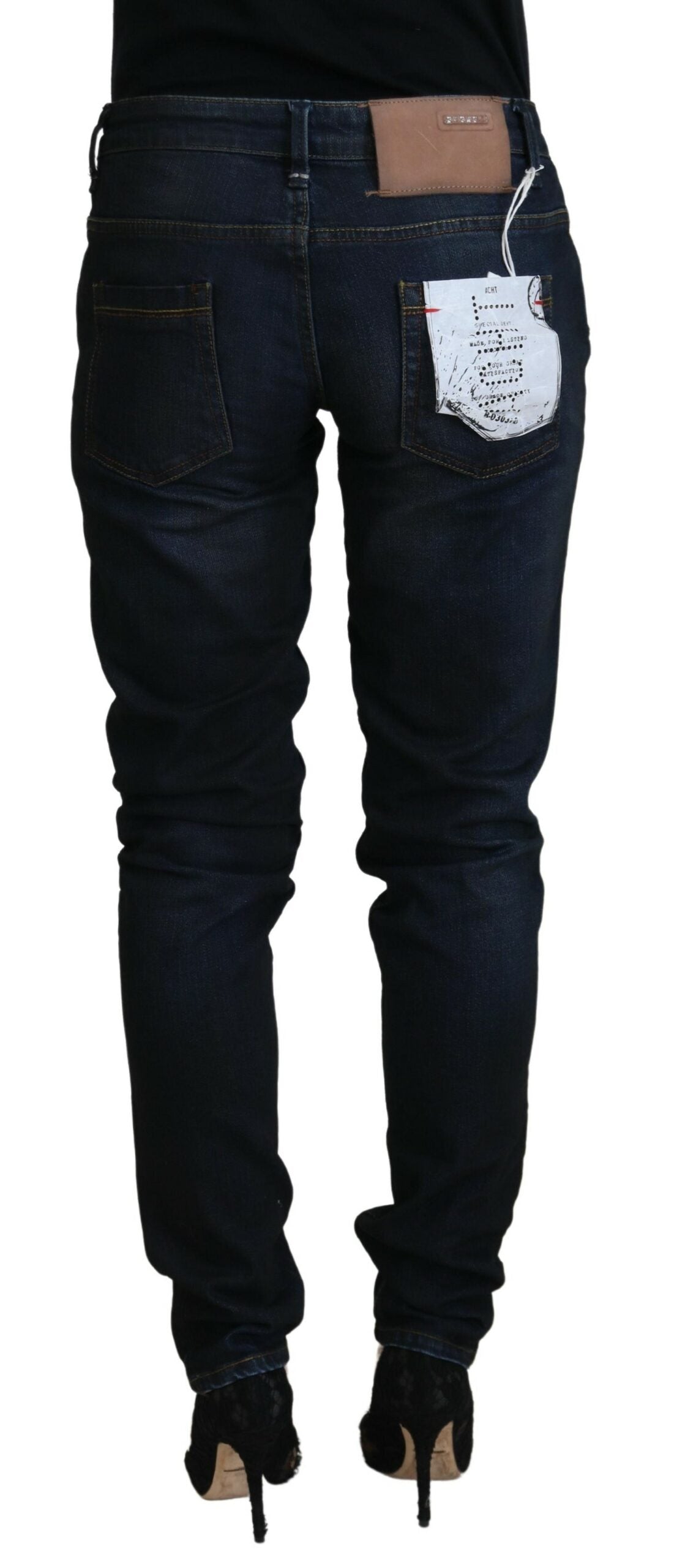 Jeans en jean décontracté pour femme, taille basse, slim, en coton bleu, Acht.