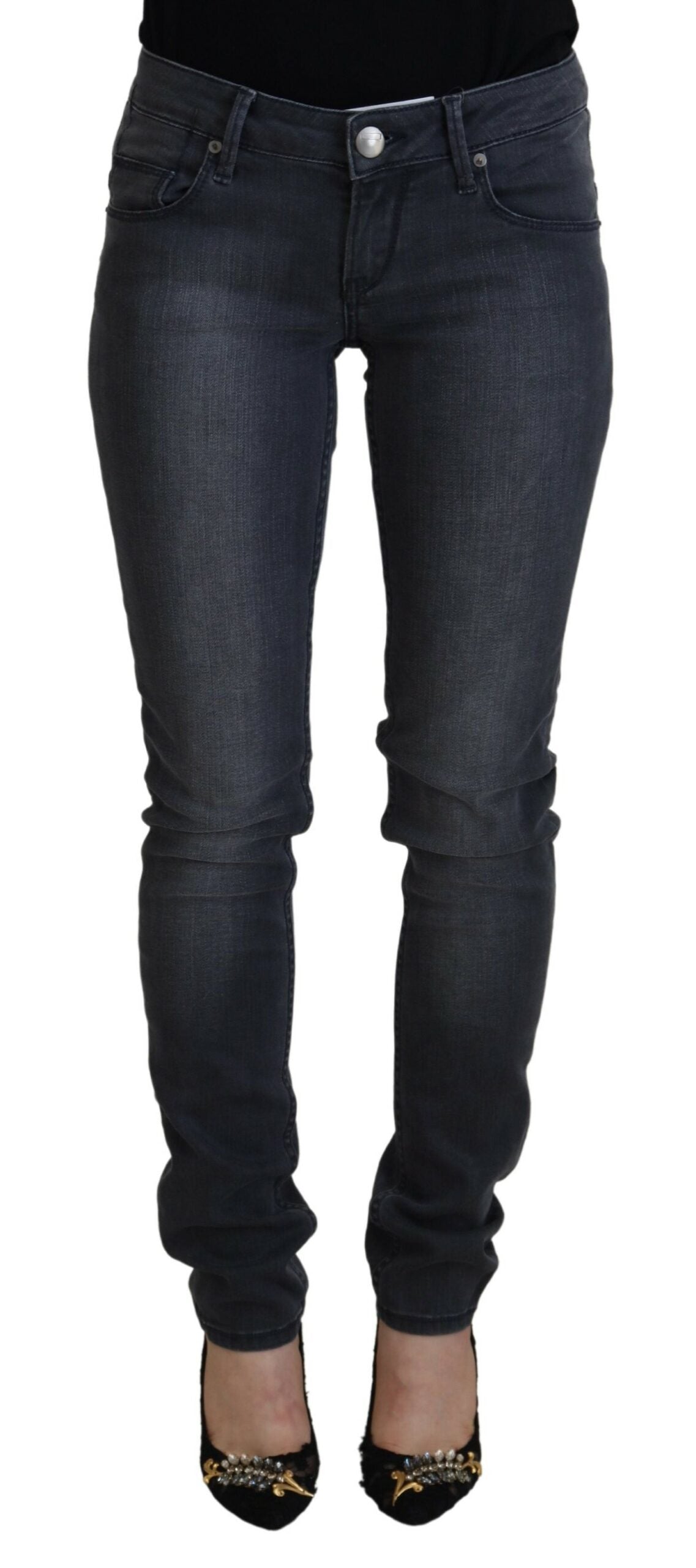 Jeans en jean décontracté pour femme, taille basse, slim, en coton gris, Acht.