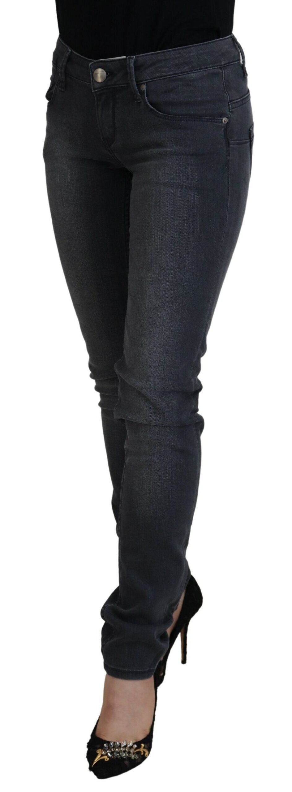 Jeans en jean décontracté pour femme, taille basse, slim, en coton gris, Acht.