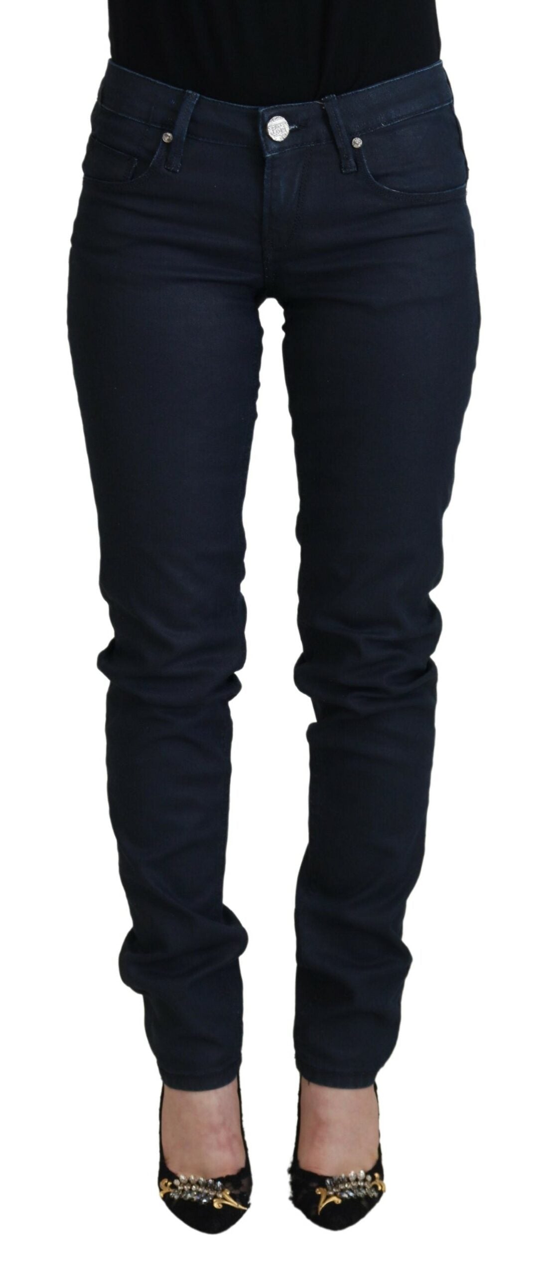 Jeans en jean décontracté pour femme, taille basse, slim, en coton bleu, Acht.