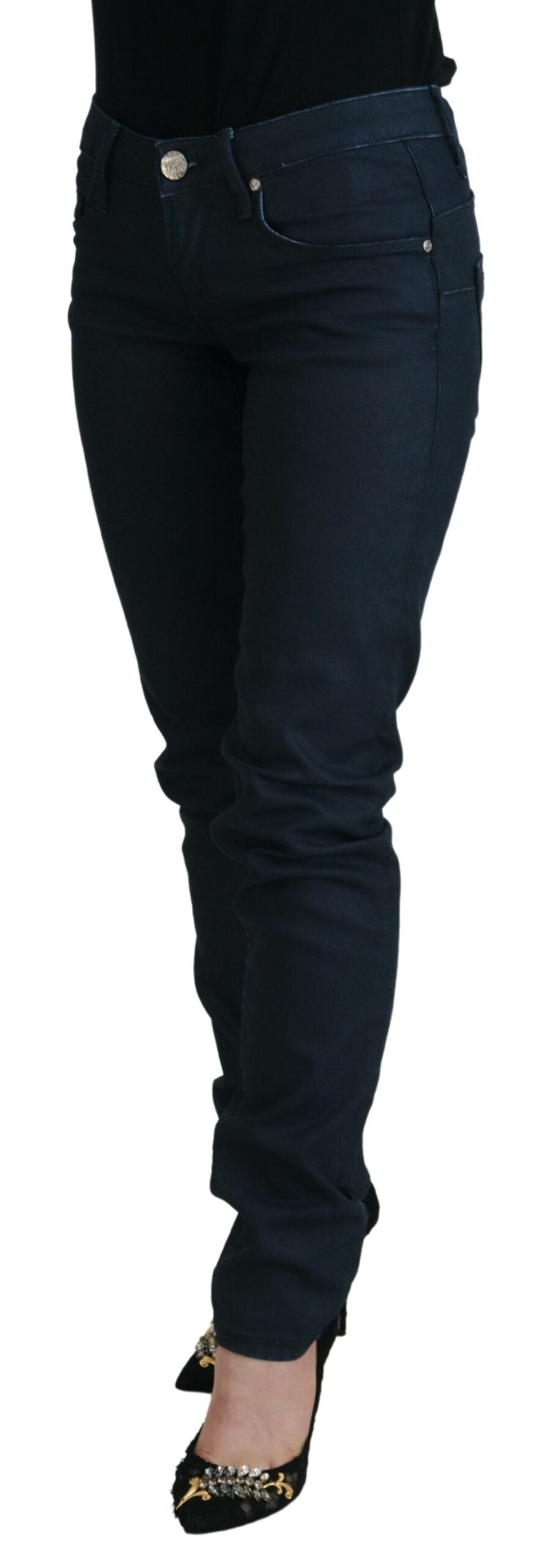 Jeans en jean décontracté pour femme, taille basse, slim, en coton bleu, Acht.