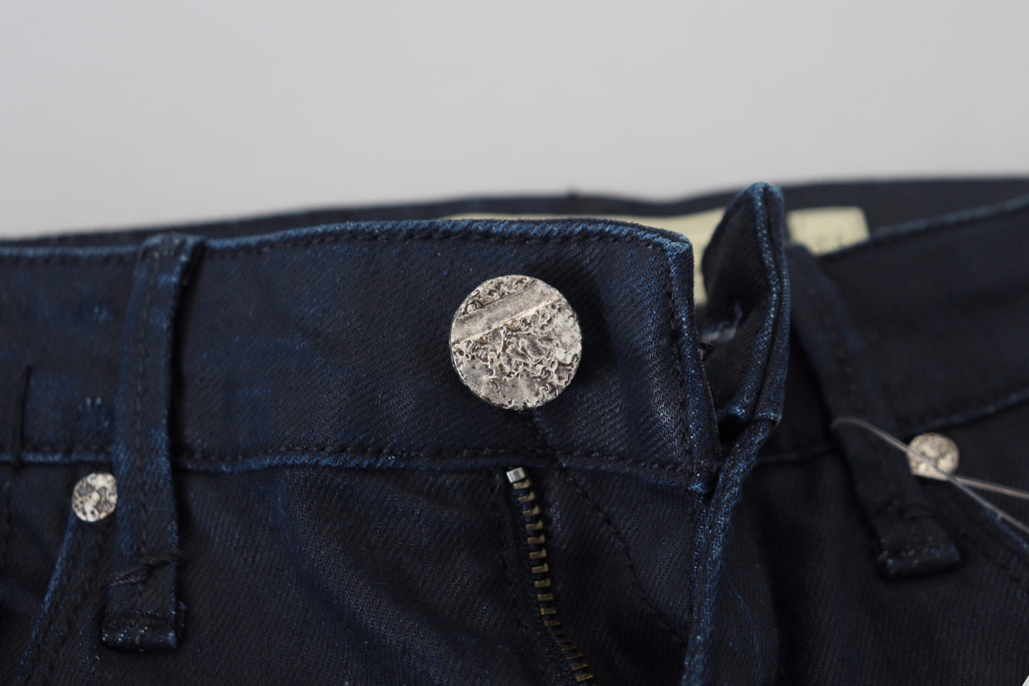 Jeans en jean décontracté pour femme, taille basse, slim, en coton bleu, Acht.