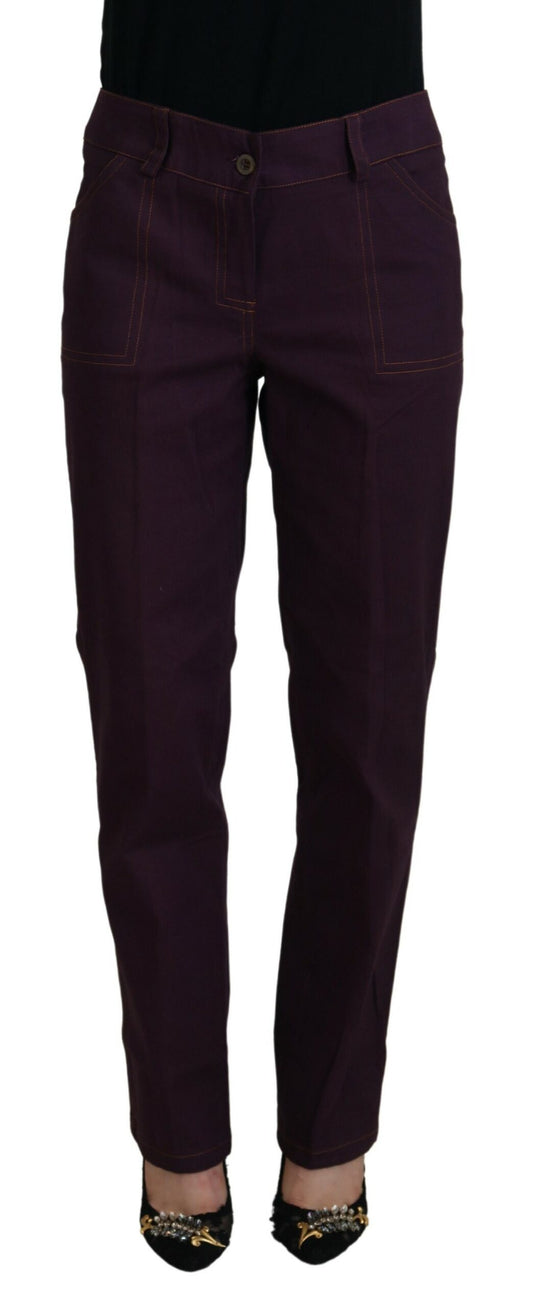 Pantalon fuselé pour femme en coton violet à taille mi-hauteur de BENCIVENGA