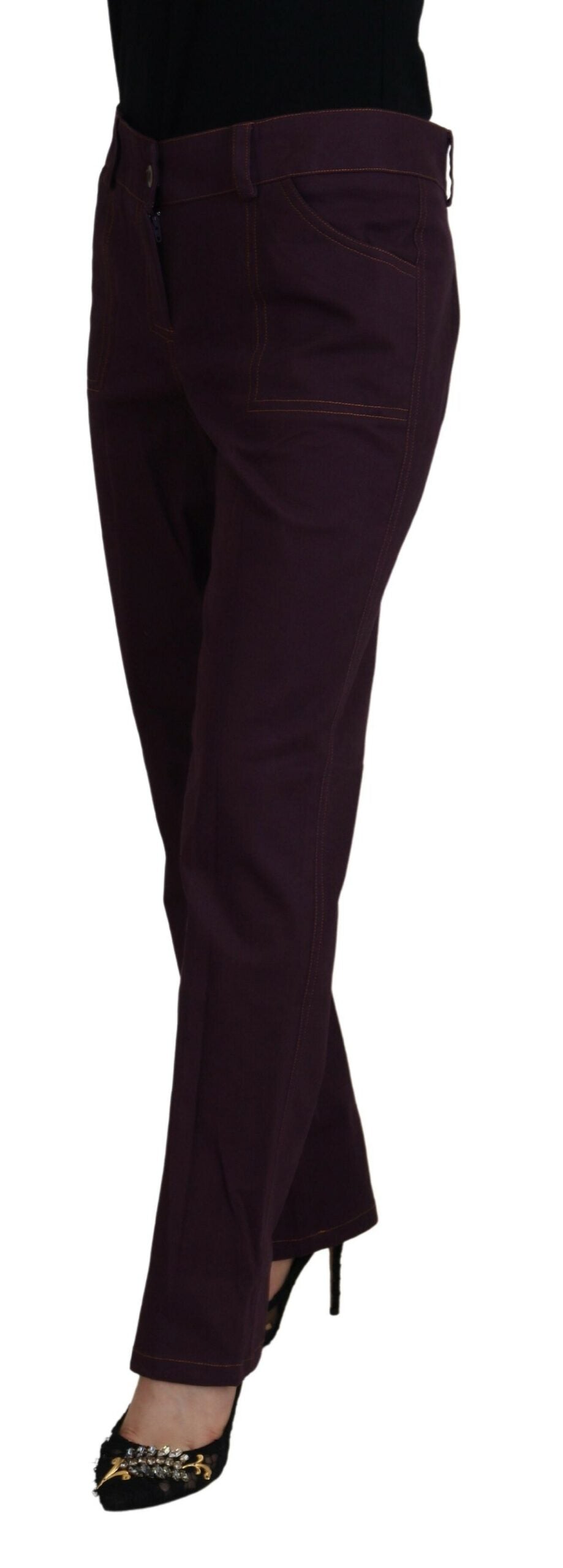 Pantalon fuselé pour femme en coton violet à taille mi-hauteur de BENCIVENGA