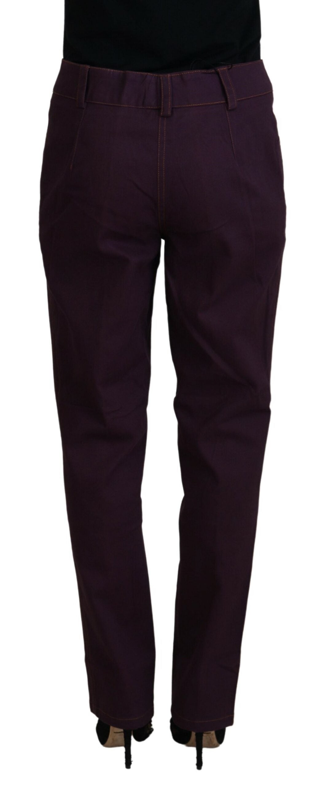 Pantalon fuselé pour femme en coton violet à taille mi-hauteur de BENCIVENGA