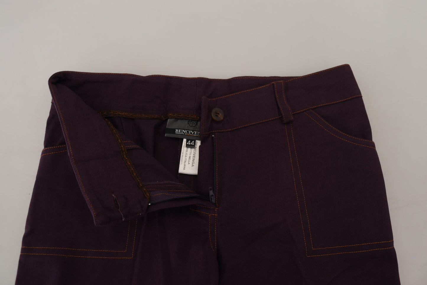 Pantalon fuselé pour femme en coton violet à taille mi-hauteur de BENCIVENGA