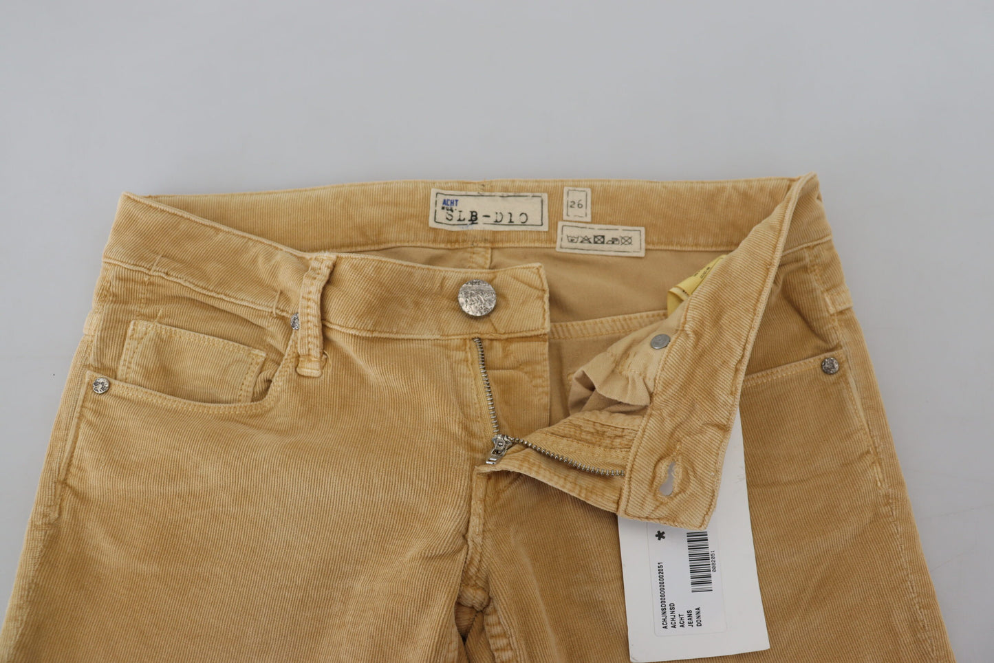 Jean en sergé de coton brun taille basse pour femme, modèle Acht.