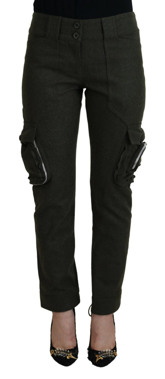 Ermanno Scervino groene, taps toelopende broek voor dames met vetersluiting aan de binnenkant van het been.