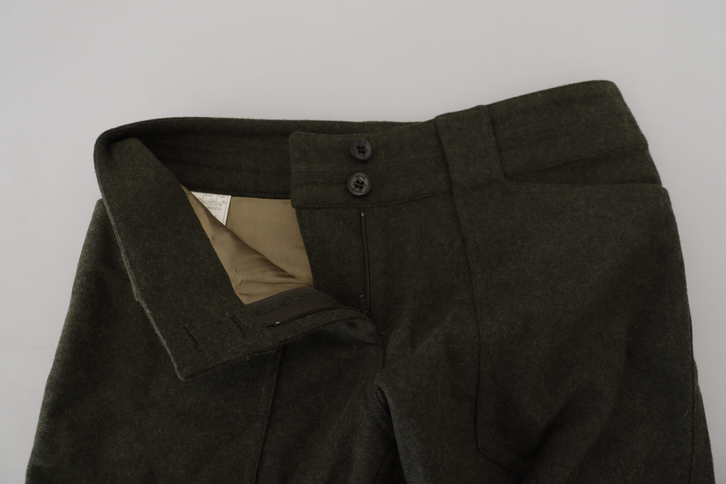 Ermanno Scervino groene, taps toelopende broek voor dames met vetersluiting aan de binnenkant van het been.