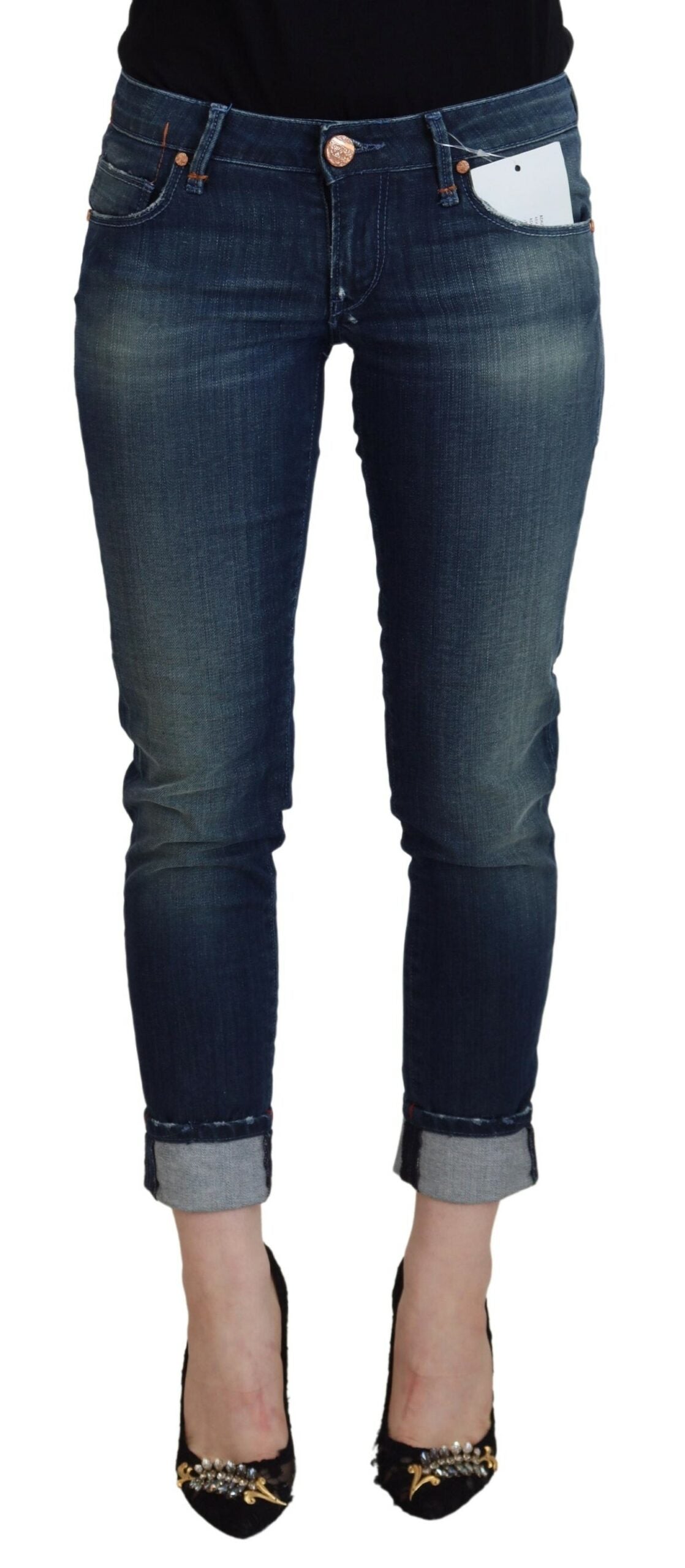 Jeans en jean décontracté pour femme, coupe slim, en coton bleu, Acht.