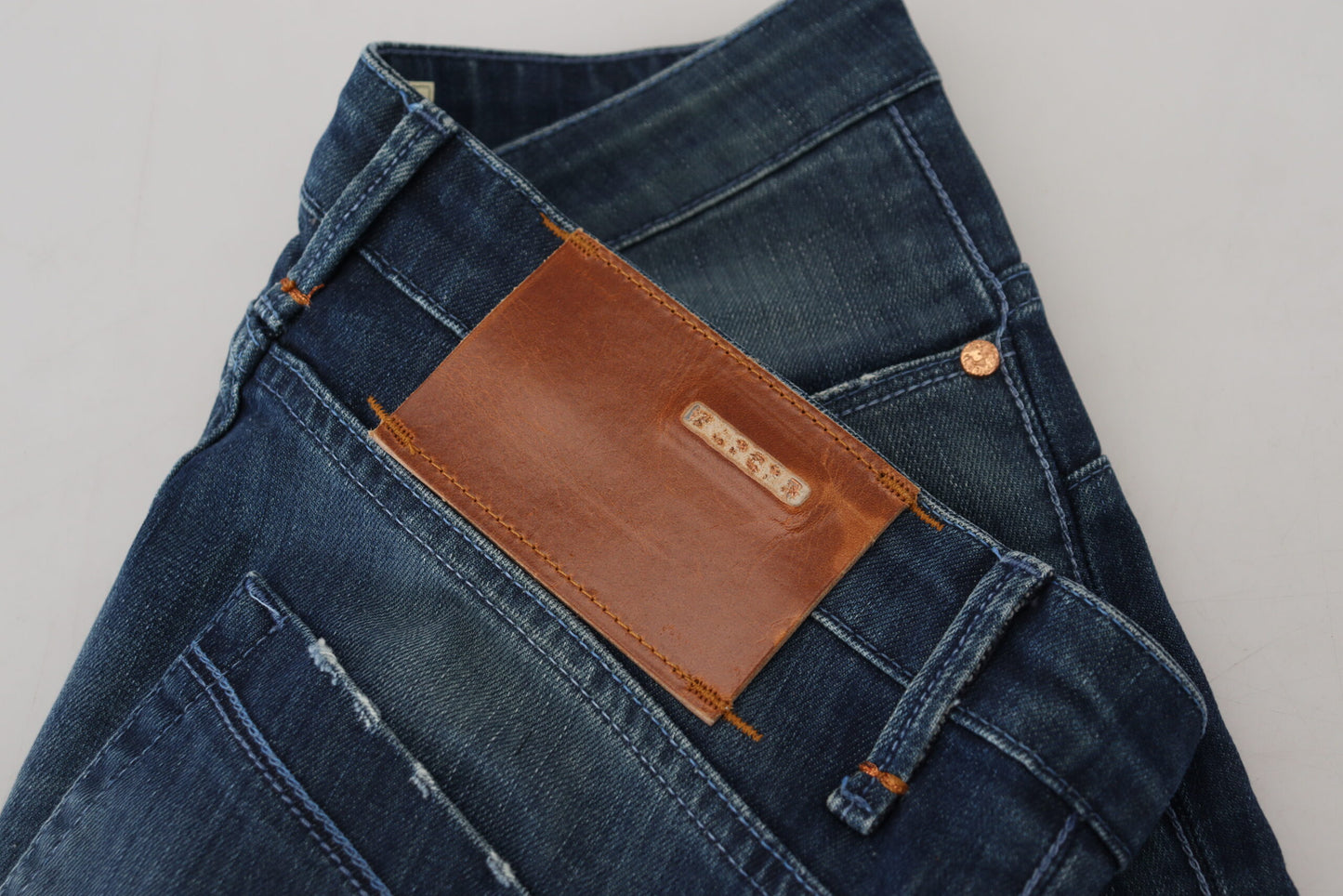 Jeans en jean décontracté pour femme, coupe slim, en coton bleu, Acht.