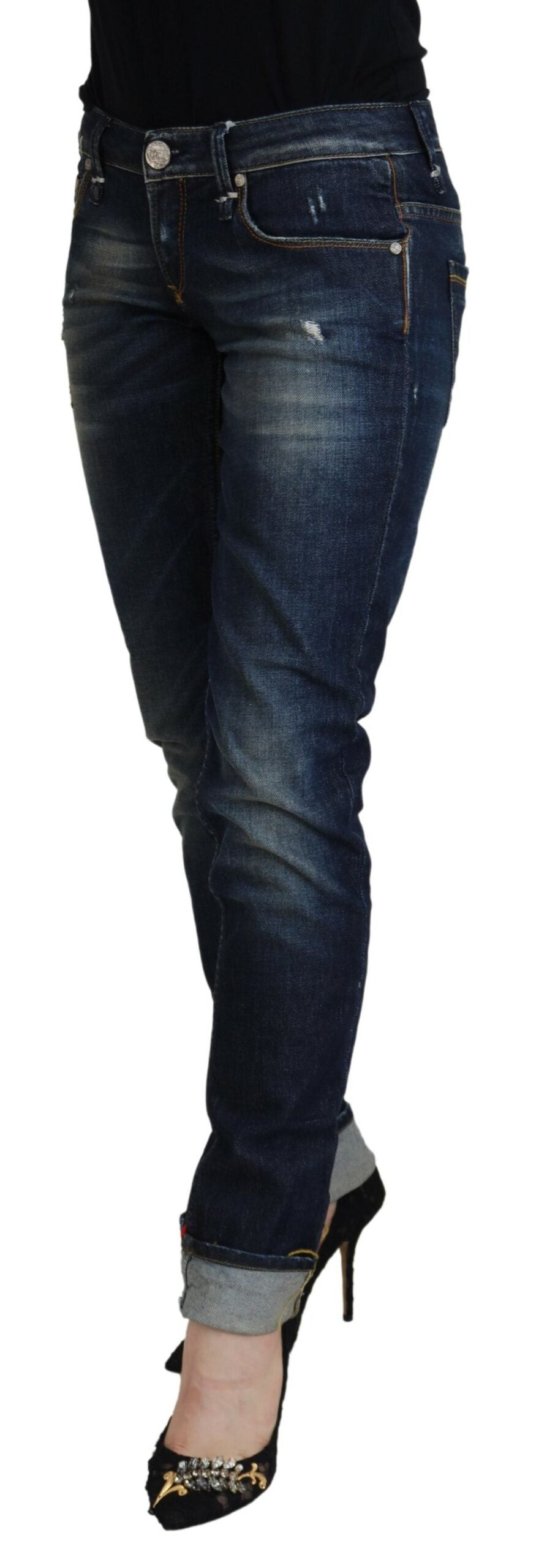 Jeans en jean décontracté pour femme, coupe slim, en coton bleu, Acht.