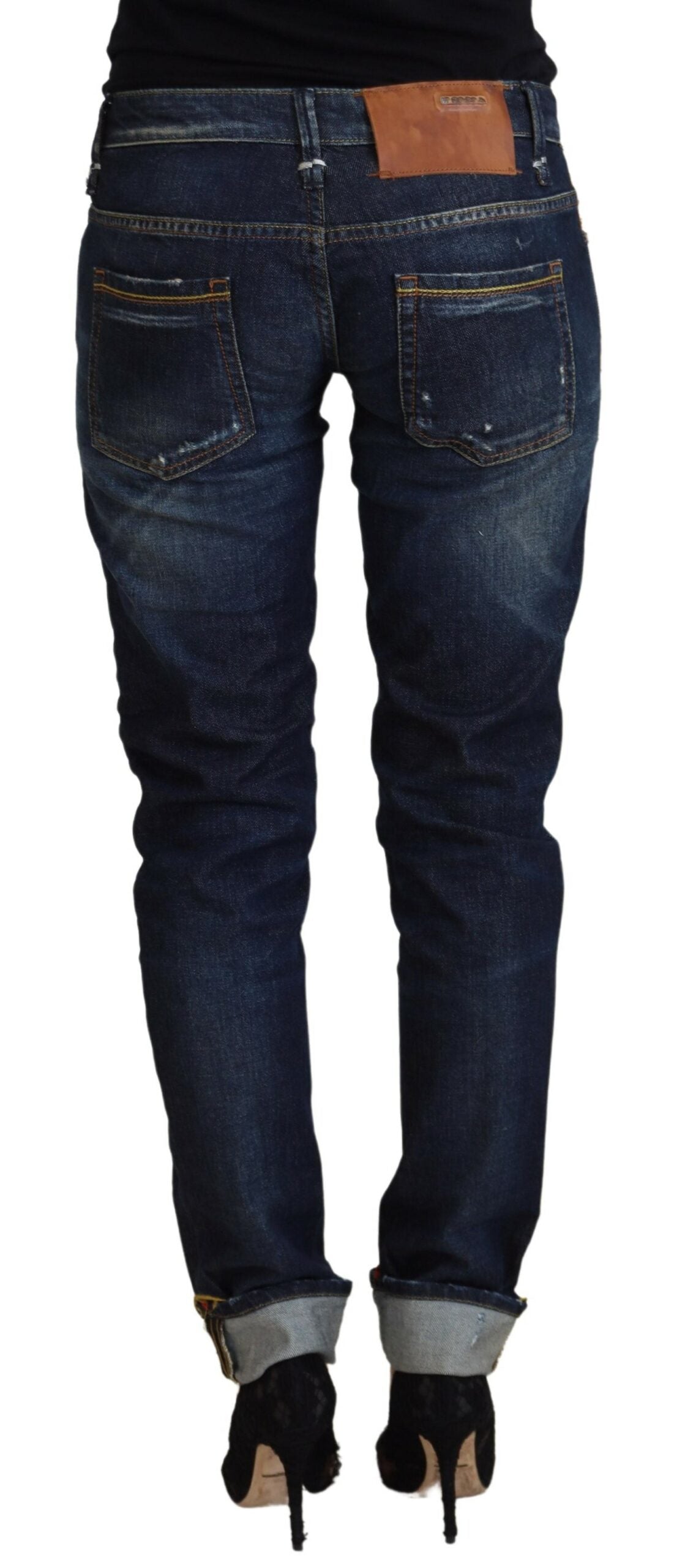 Jeans en jean décontracté pour femme, coupe slim, en coton bleu, Acht.