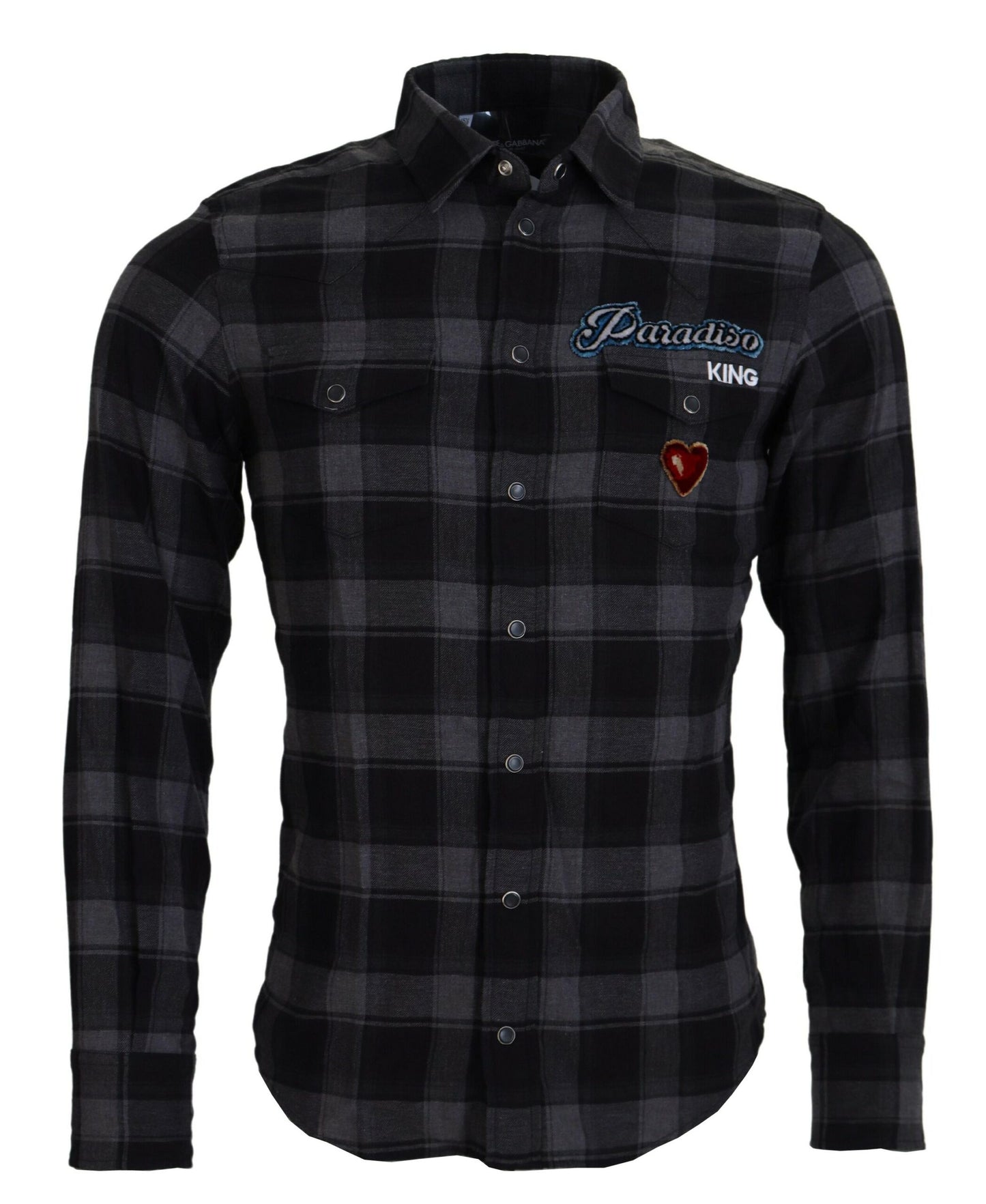 Chemise à manches longues pour homme à carreaux noir et gris de Dolce & Gabbana