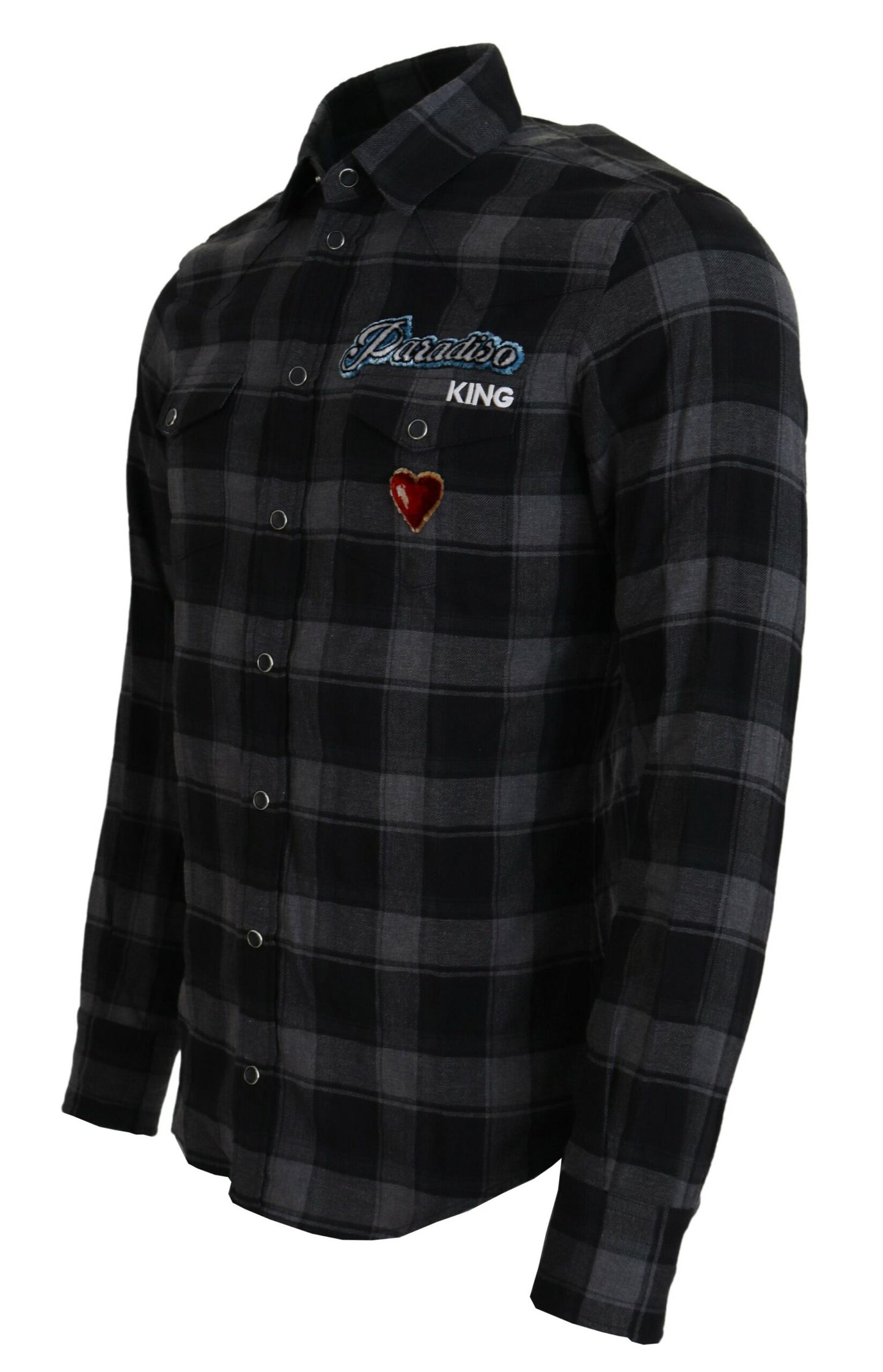 Chemise à manches longues pour homme à carreaux noir et gris de Dolce & Gabbana
