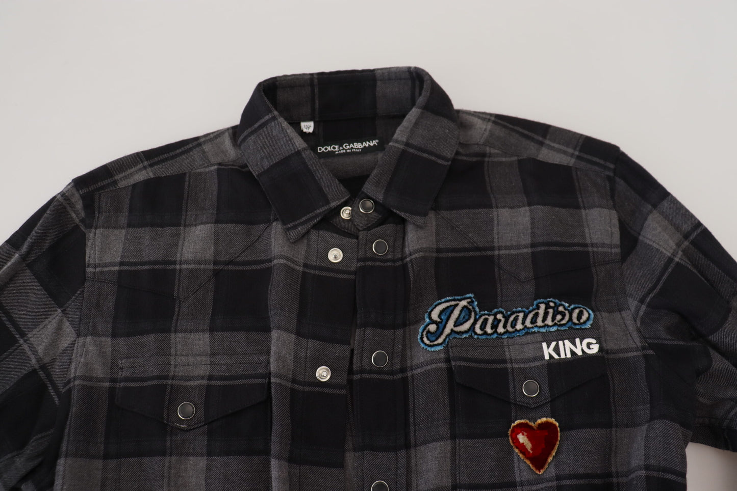 Chemise à manches longues pour homme à carreaux noir et gris de Dolce & Gabbana