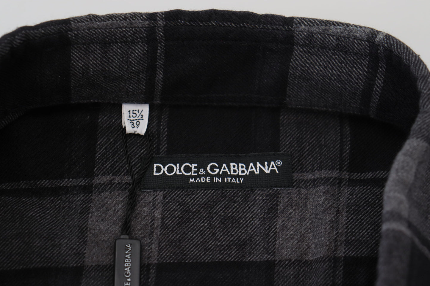 Chemise à manches longues pour homme à carreaux noir et gris de Dolce & Gabbana