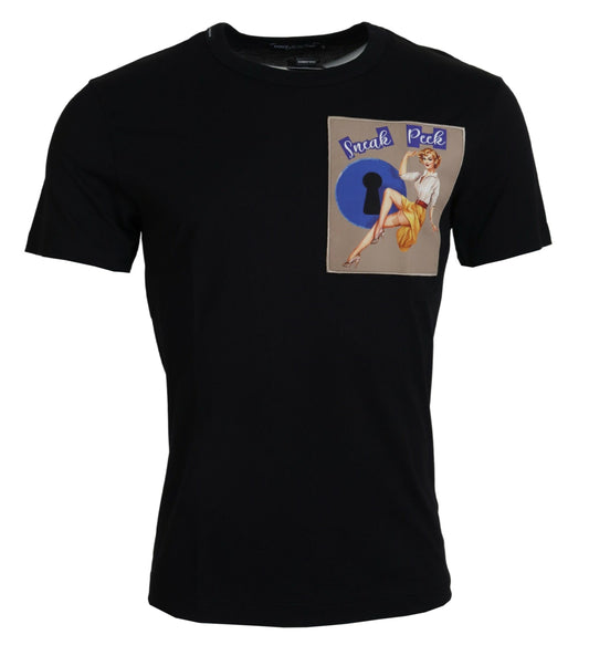 Dolce & Gabbana zwart katoenen T-shirt met korte mouwen en een glimp van de volgende collectie