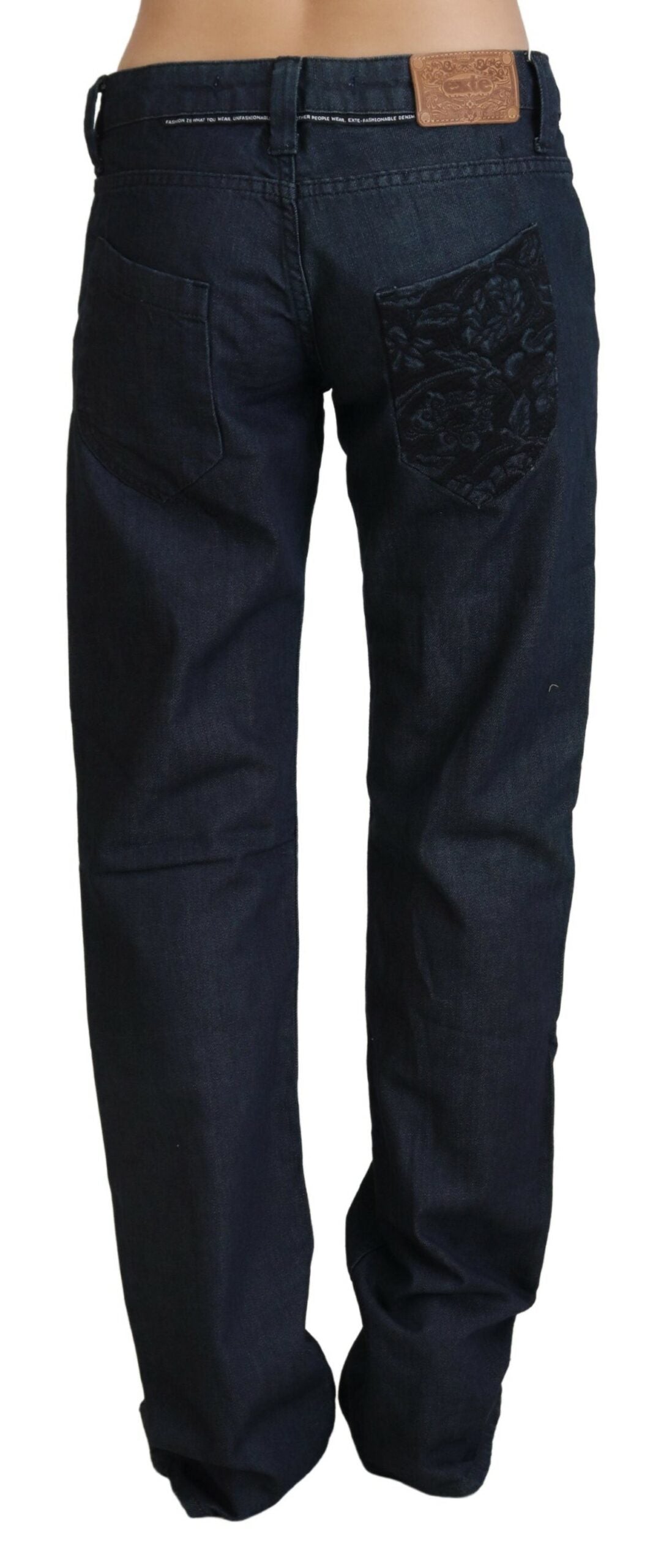 Exte donkerblauwe, lage taille, rechte damesdenimjeans