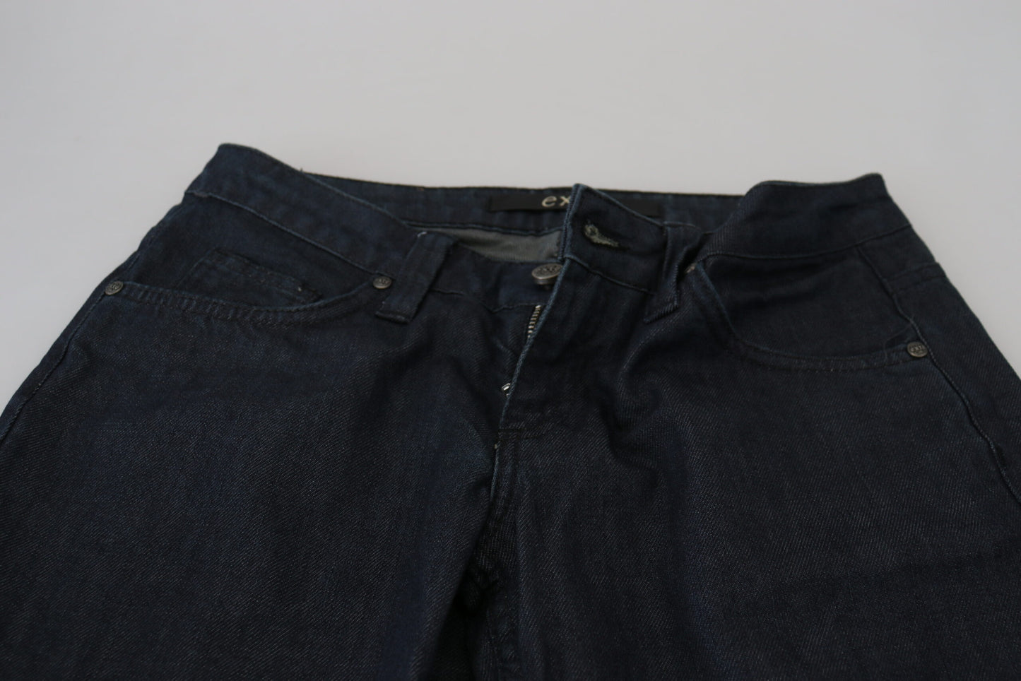 Exte donkerblauwe, lage taille, rechte damesdenimjeans