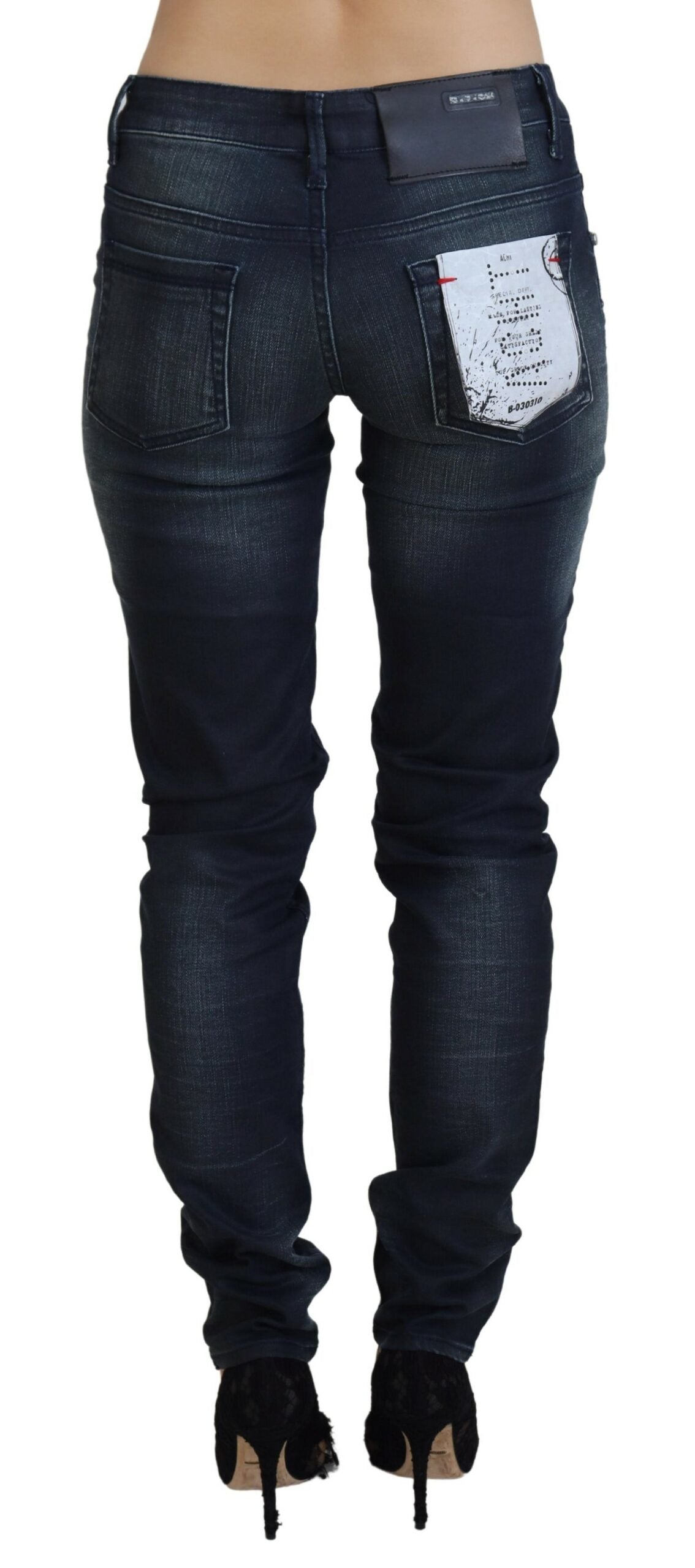Acht blauw gewassen, smalle, lage taille jeans van katoen