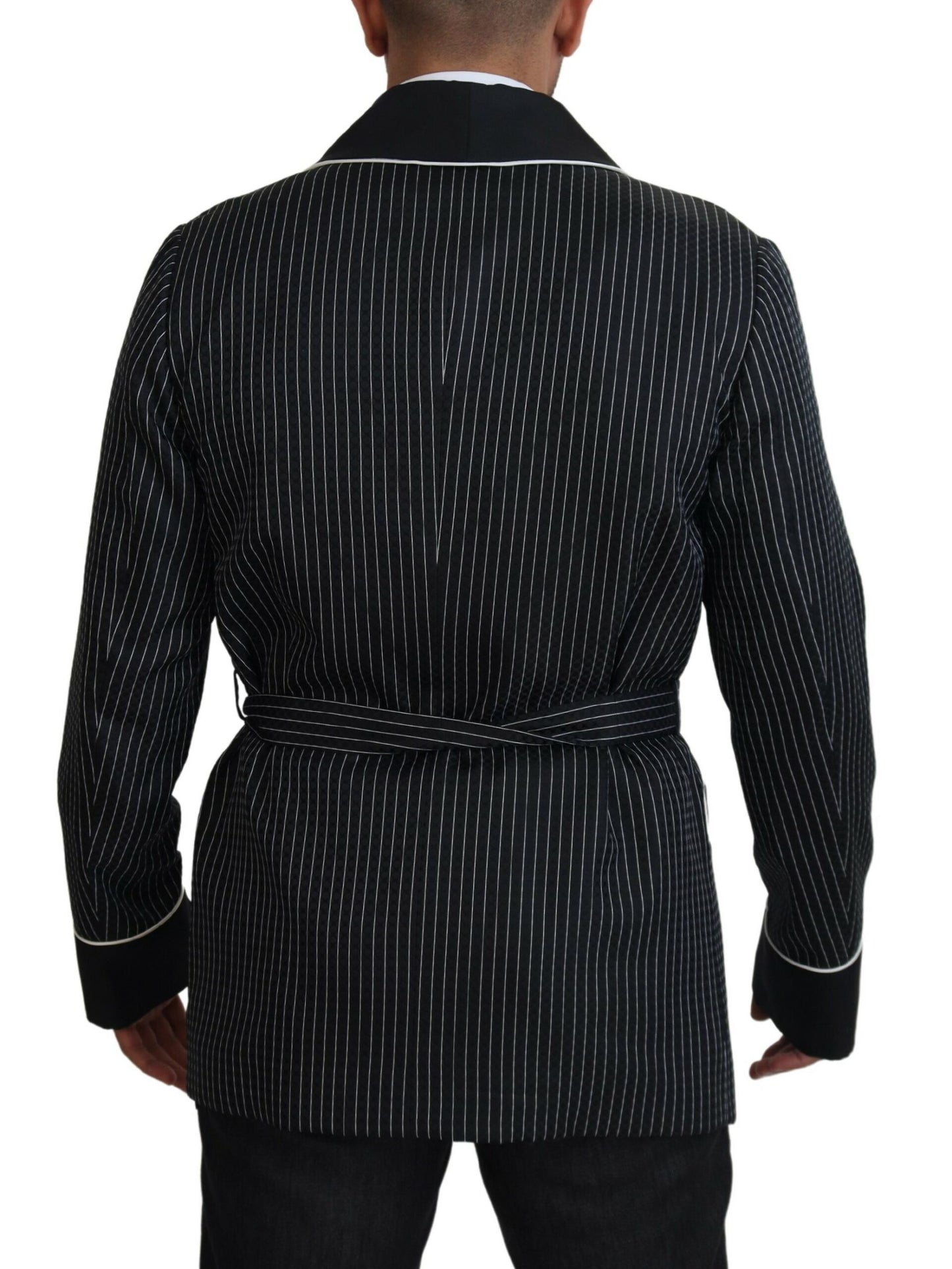 Dolce & Gabbana Zwarte Robe Gestreepte DG Patch Jas Heren Blazer
