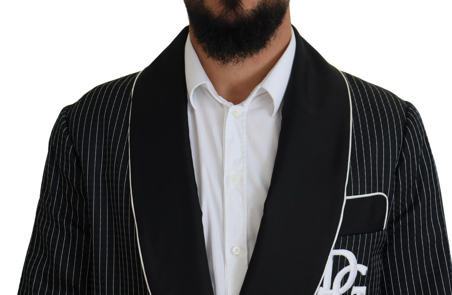 Dolce & Gabbana Zwarte Robe Gestreepte DG Patch Jas Heren Blazer