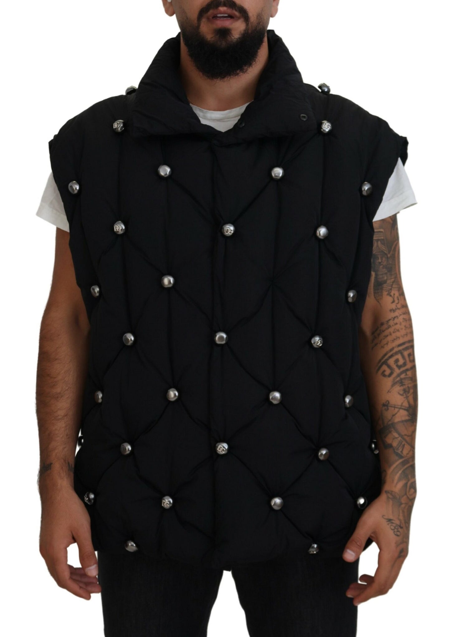 Dolce & Gabbana - Veste noire sans manches DG avec ornements métalliques