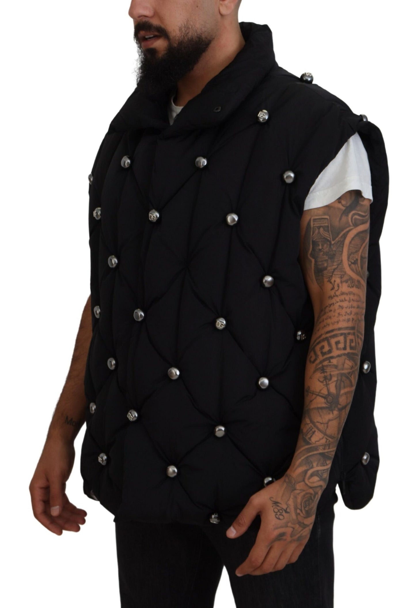 Dolce & Gabbana - Veste noire sans manches DG avec ornements métalliques