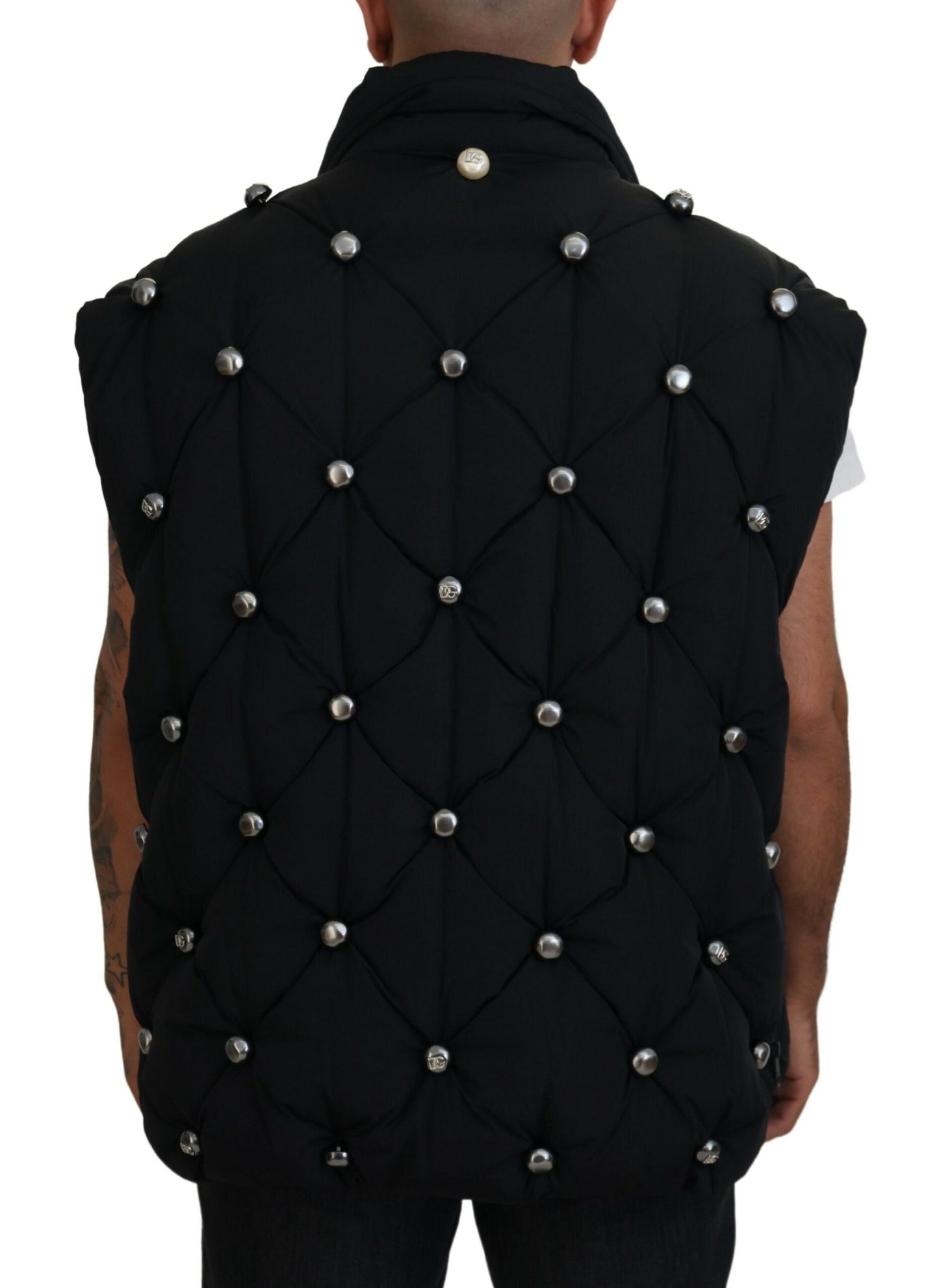 Dolce & Gabbana - Veste noire sans manches DG avec ornements métalliques