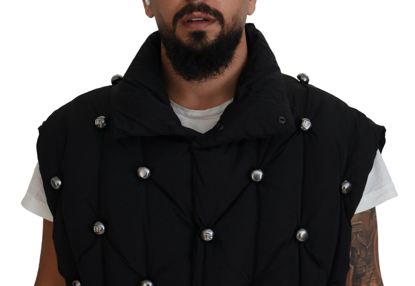 Dolce & Gabbana - Veste noire sans manches DG avec ornements métalliques