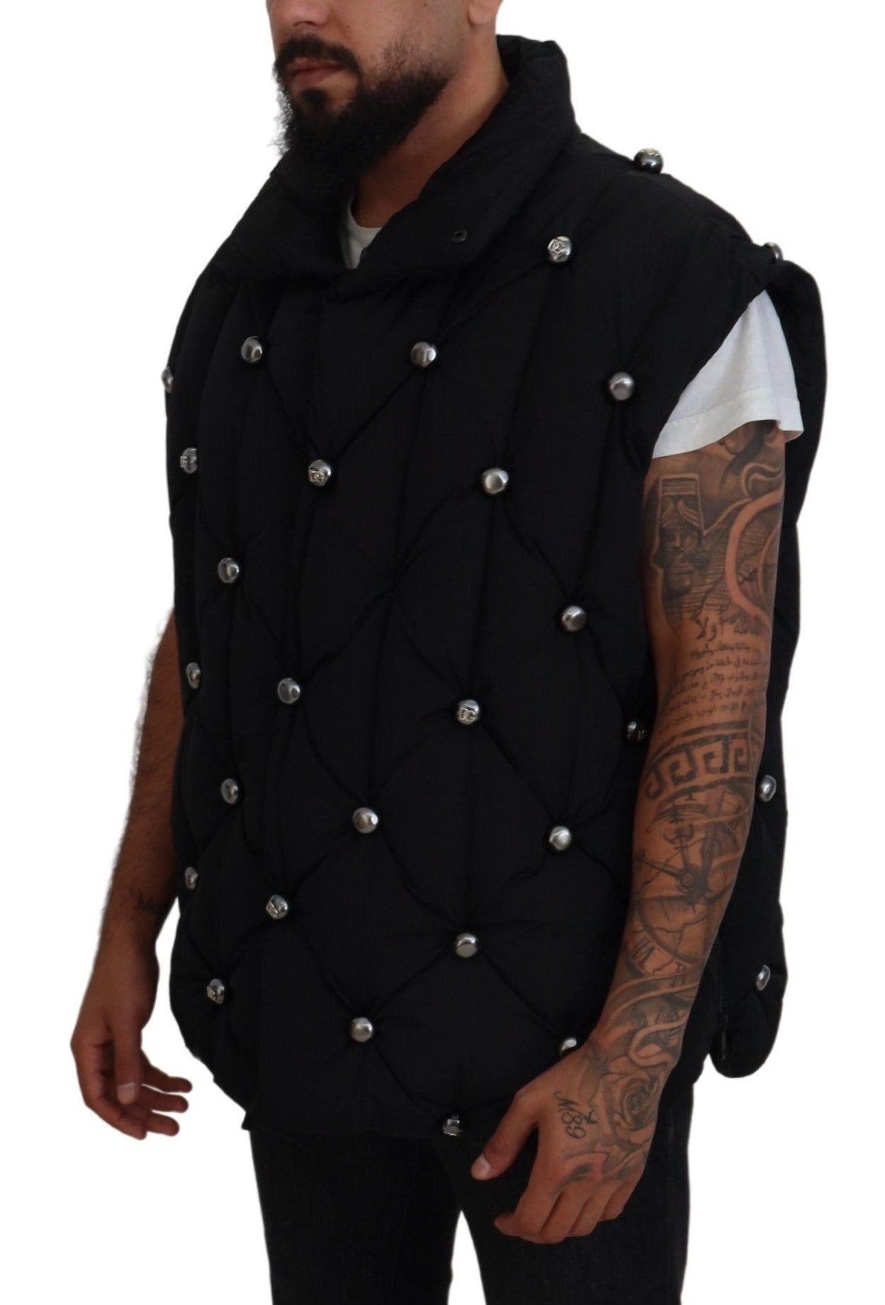 Dolce & Gabbana - Veste noire sans manches DG avec ornements métalliques